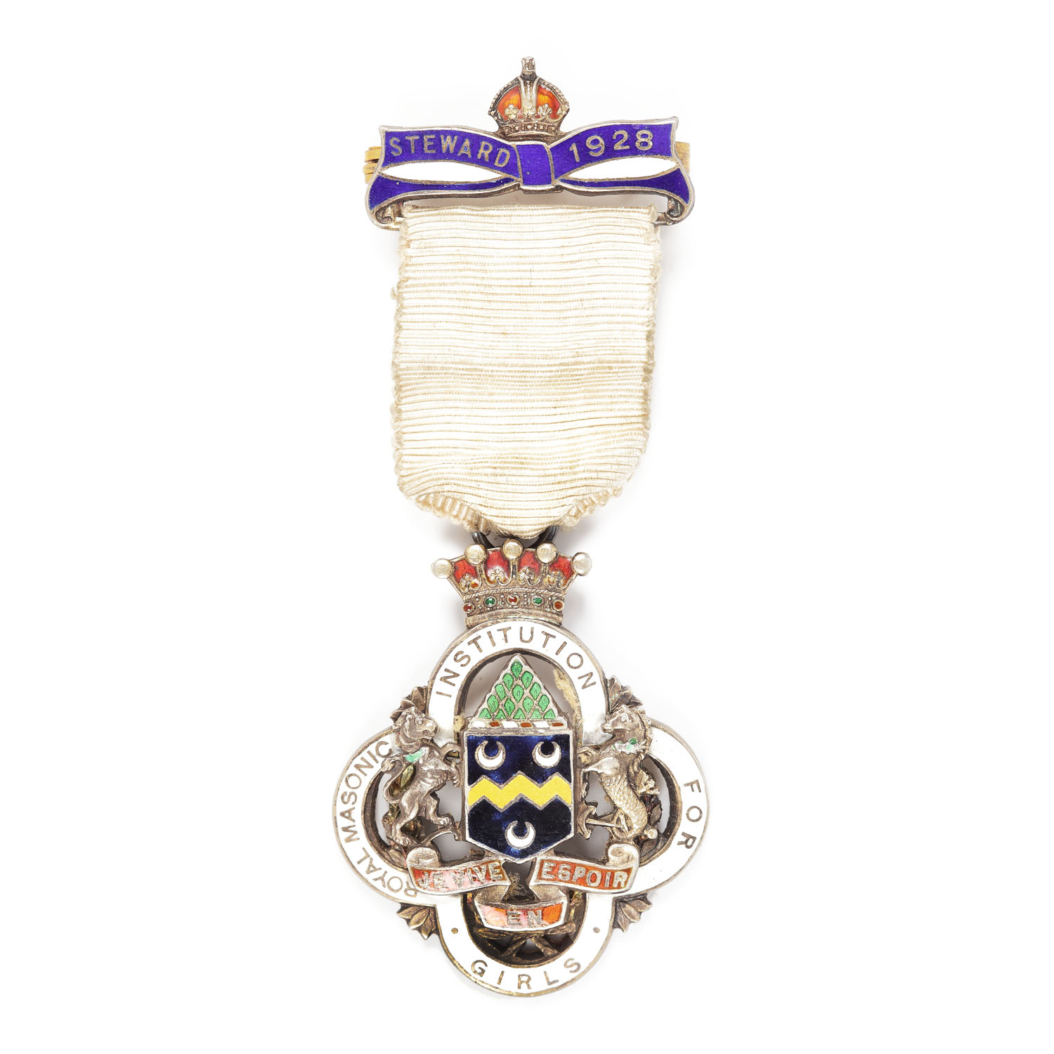 Ordin masonic din argint aurit al "Royal Masonic Institution for Girls", pentru funcţia de Steward, 1928