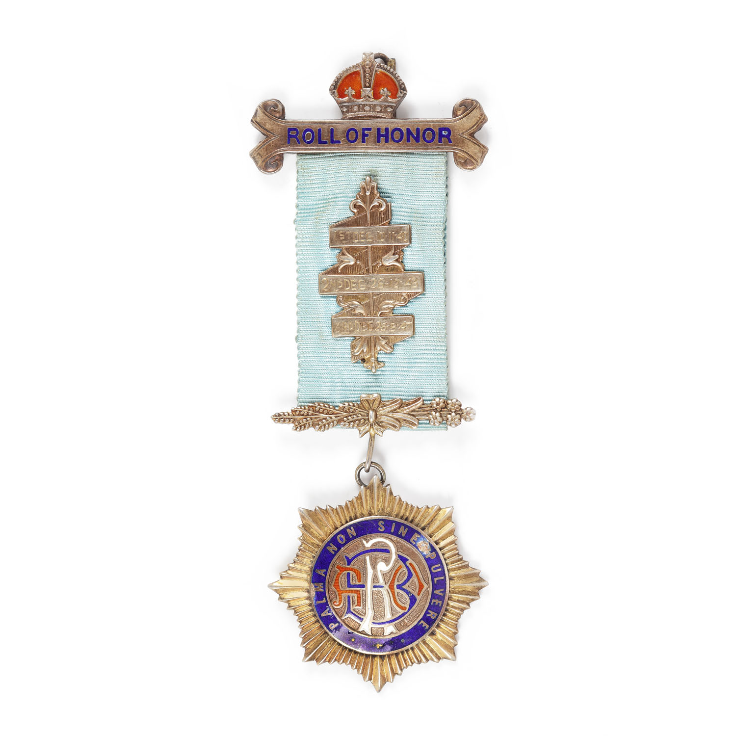 Ordin masonic din argint aurit al ”R.A.O.B.”, prezentat lui Frederick J. Gabell de către loja ”St. Mary`s” nr. 7282, pentru gradul Roll of Honour, 5 iulie 1953