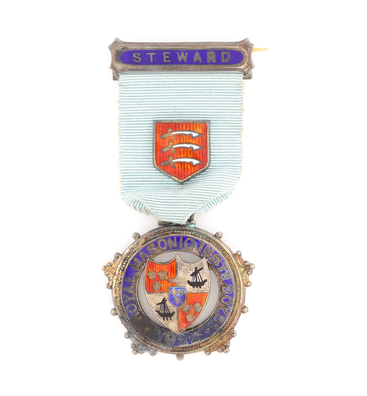 Ordin masonic din argint aurit al "Royal Masonic Institution for Boys", pentru funcţia de Steward, 1922