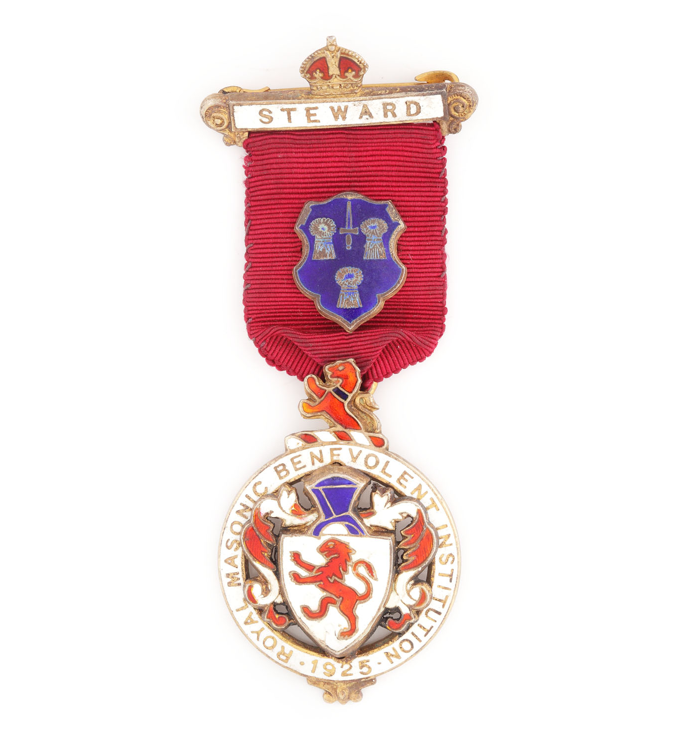 Ordin masonic din argint aurit al "Royal Masonic Benevolent Institution", pentru funcţia de Steward, 1925