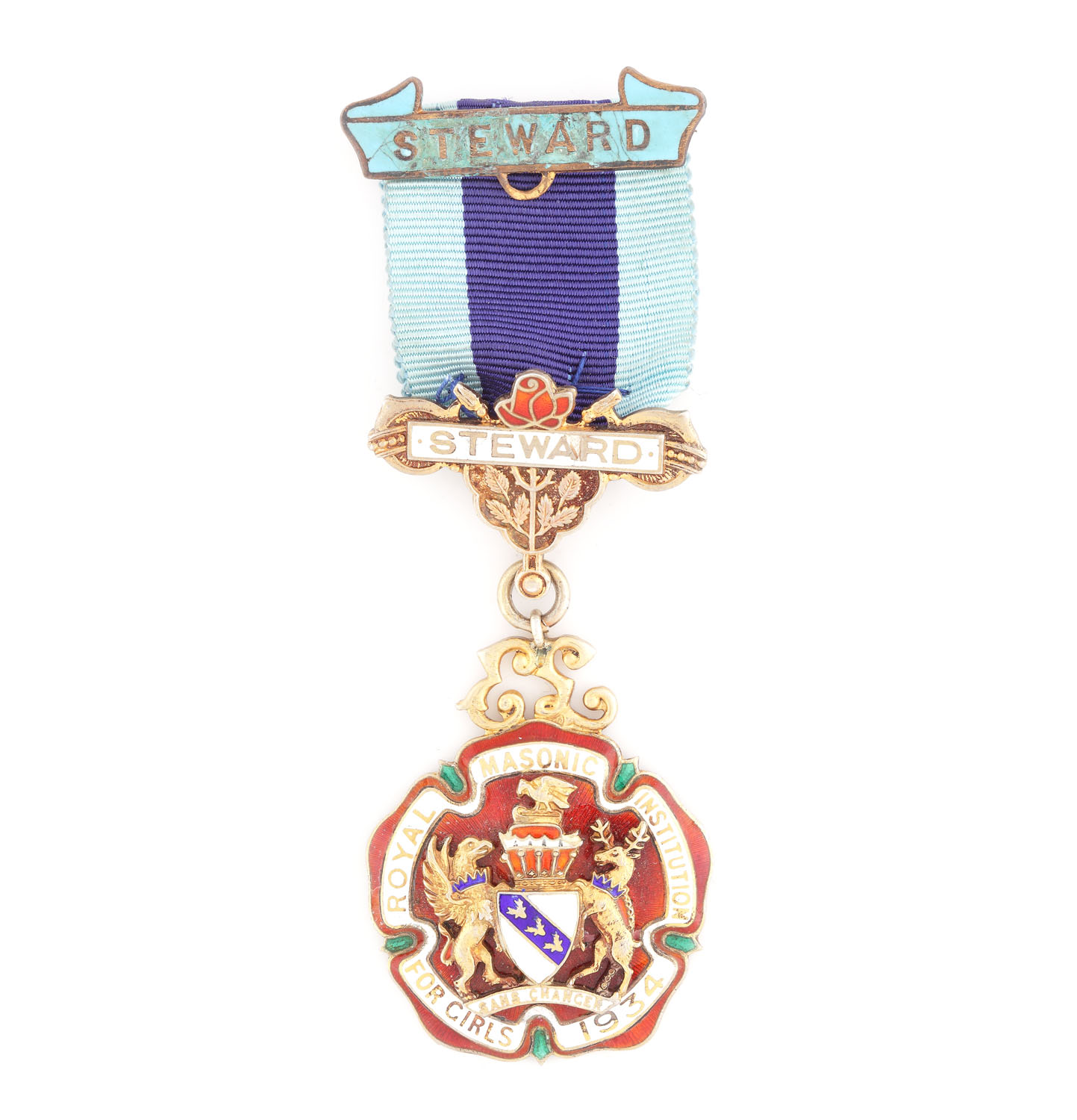 Silver Masonic order of the Royal Masonic Institution for Girls, for the position of Steward, 1934