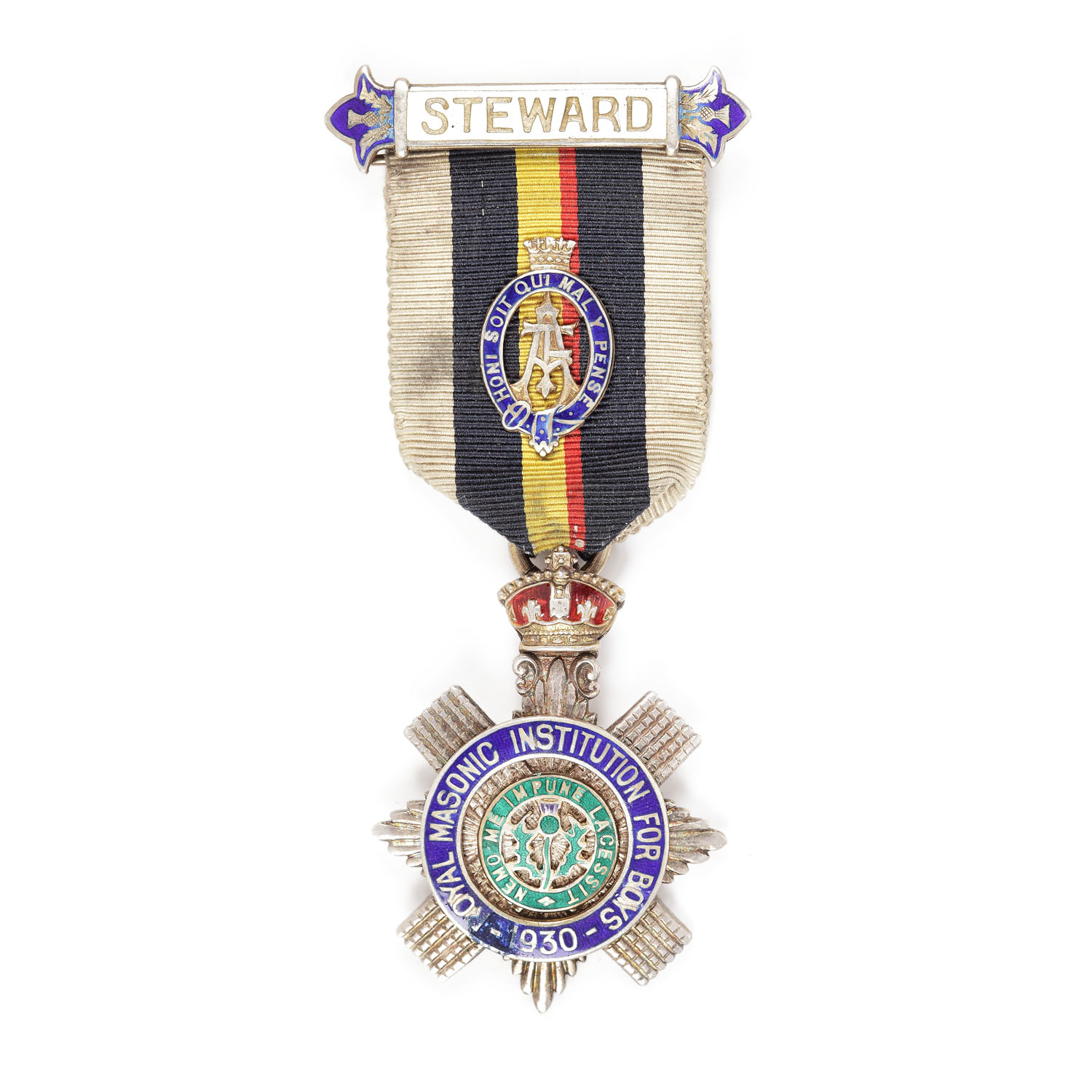 Ordin masonic din argint aurit al ”Royal Masonic Institution For Boys”, pentru funcţia de Steward, 1930