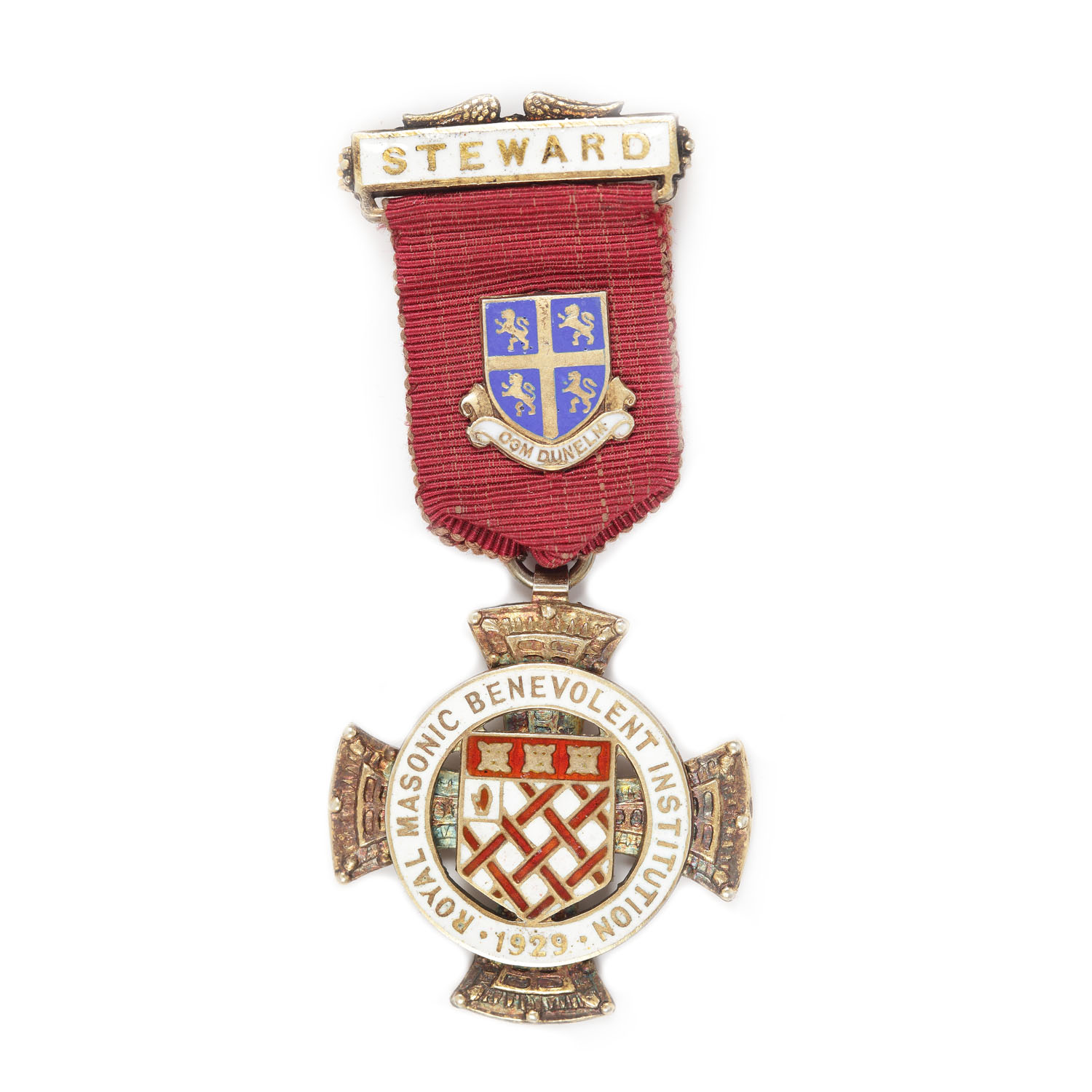 Ordin masonic din argint al "Royal Masonic Benevolent Institution", pentru funcţia de Steward, 1929