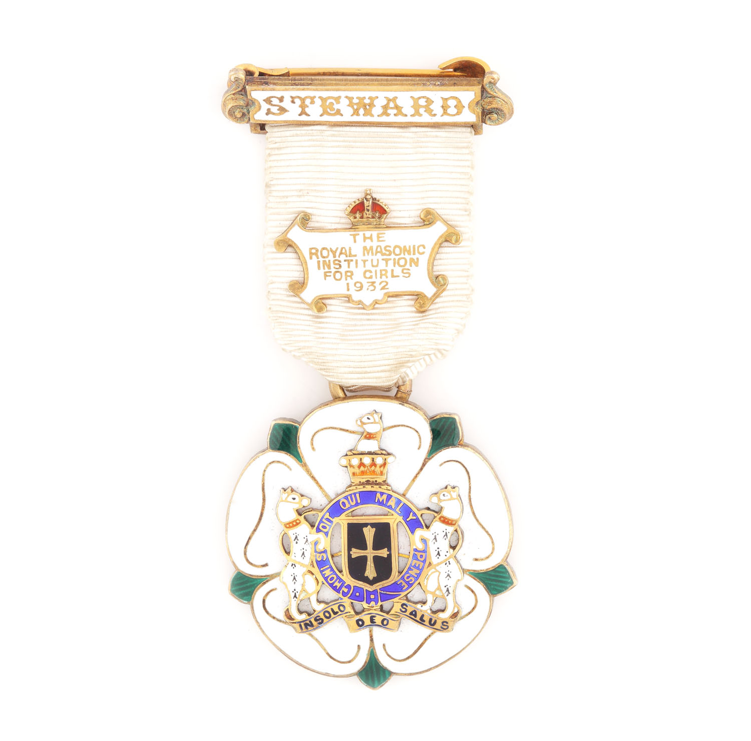 Ordin masonic din argint aurit al "Royal Masonic Institution for Girls", pentru funcţia de Steward, 1932