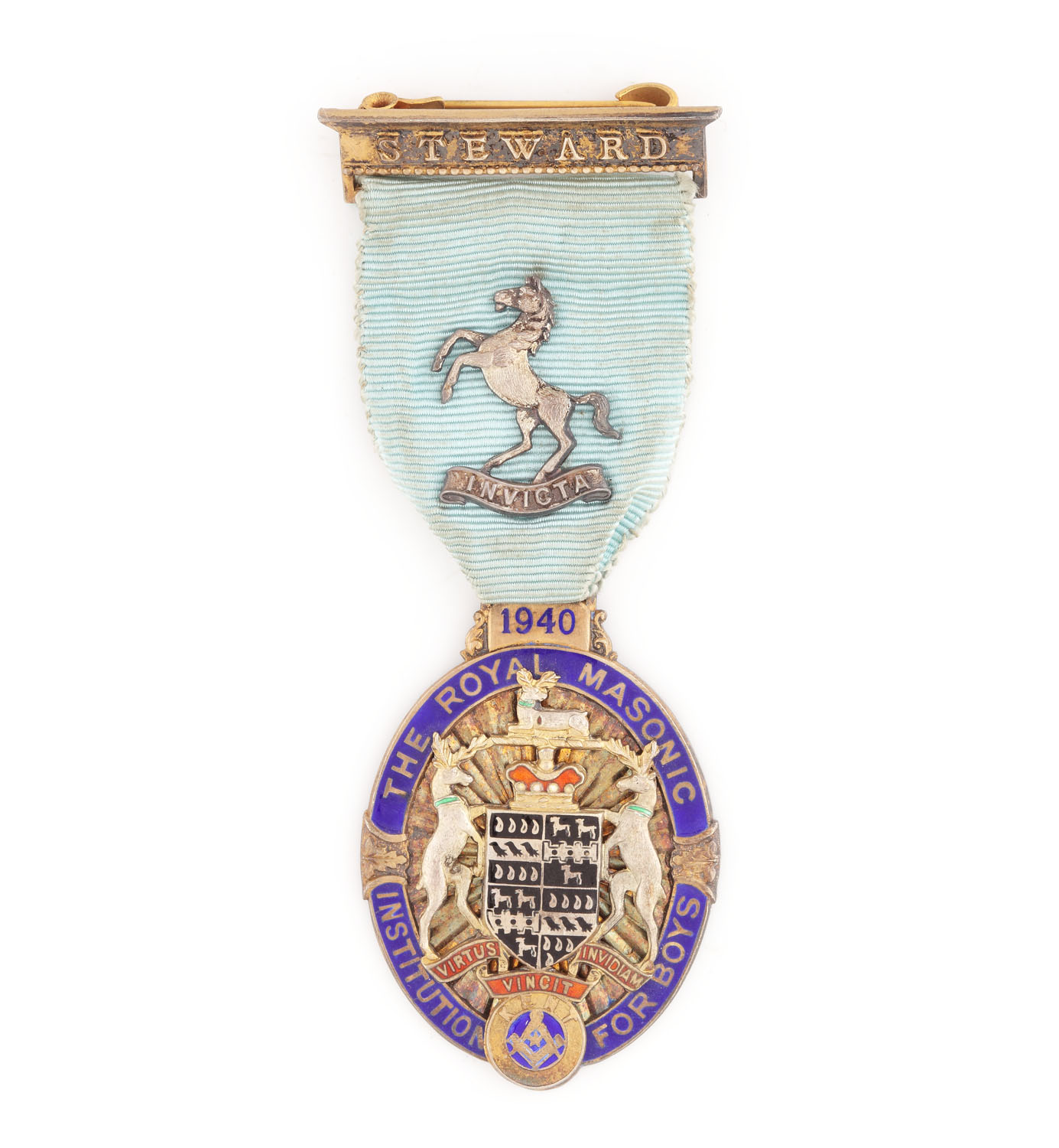 Ordin masonic din argint aurit al "Royal Masonic Institution for Boys", pentru funcţia de Steward, 1940