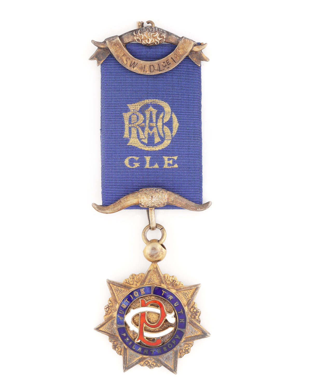 Ordin masonic din argint aurit al ”R.A.O.B.”, prezentat lui Harry F. Sturch de către loja ”Cotswold” nr. 1807, pentru gradul Certified Primo, 1925