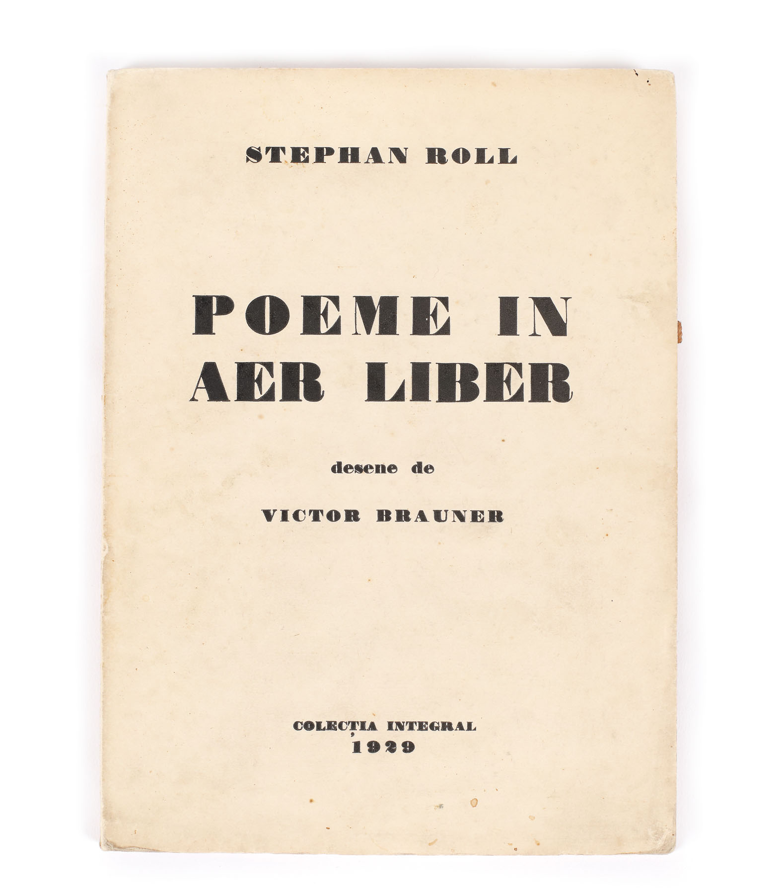 ”Poeme în aer liber”, de Stephan Roll, București, 1929, cu desene de Victor Brauner, dedicația și semnătura olografă a autorului către poetul Vasko Popa