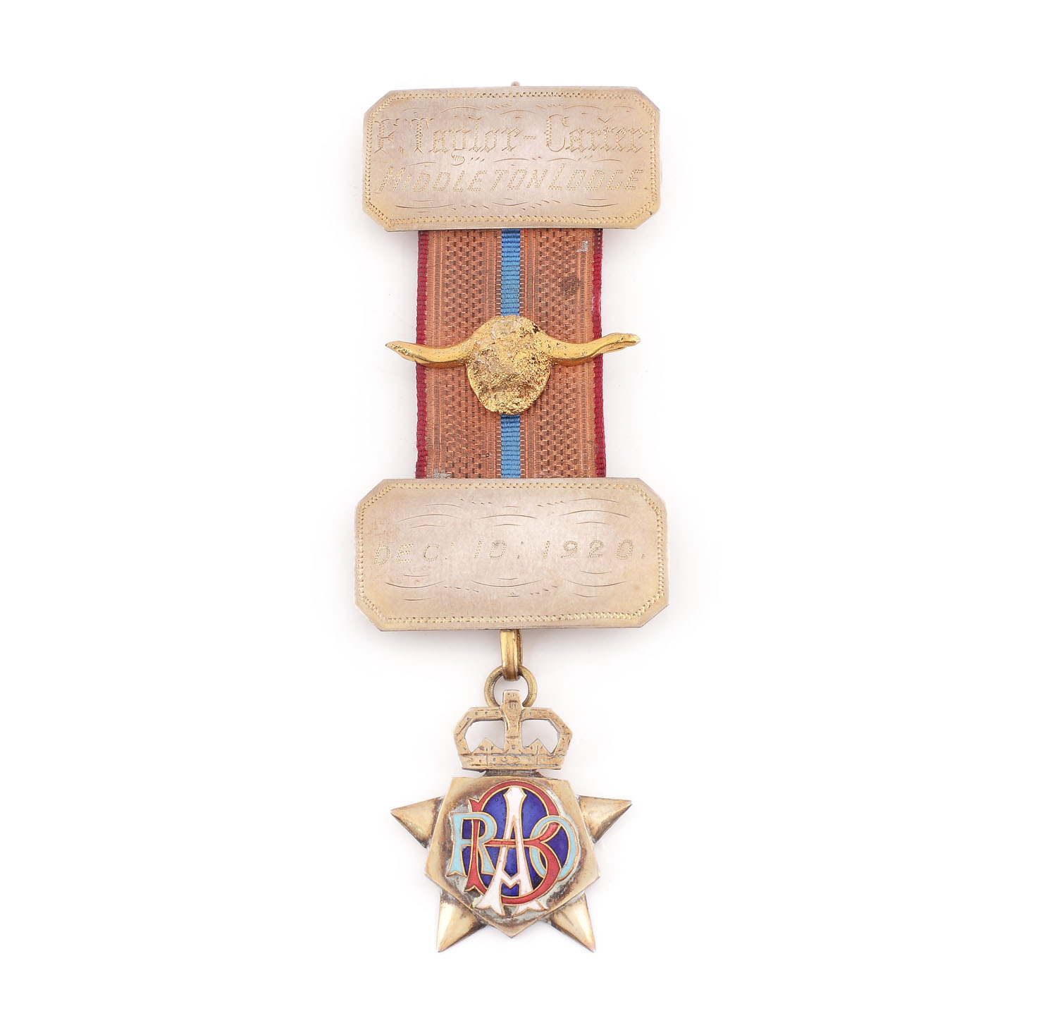 Ordin masonic din argint al ”R.A.O.B.”, prezentat lui F. Taglor Carter de către loja ”Middleton”, 10 decembrie 1920