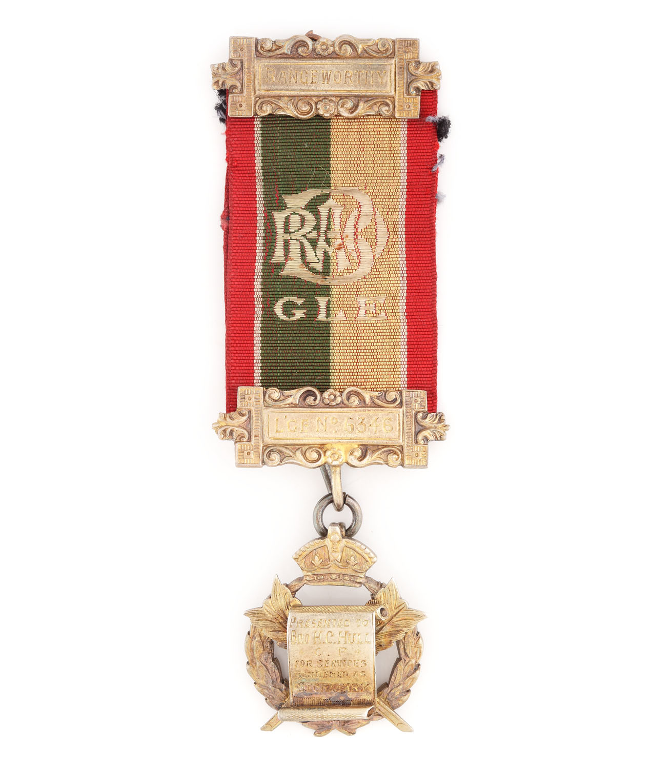 Silver Masonic order of the RAOB, presented to H. C. Hull by Rangeworthy Lodge no. 6345, for the position of Secretary, 1933