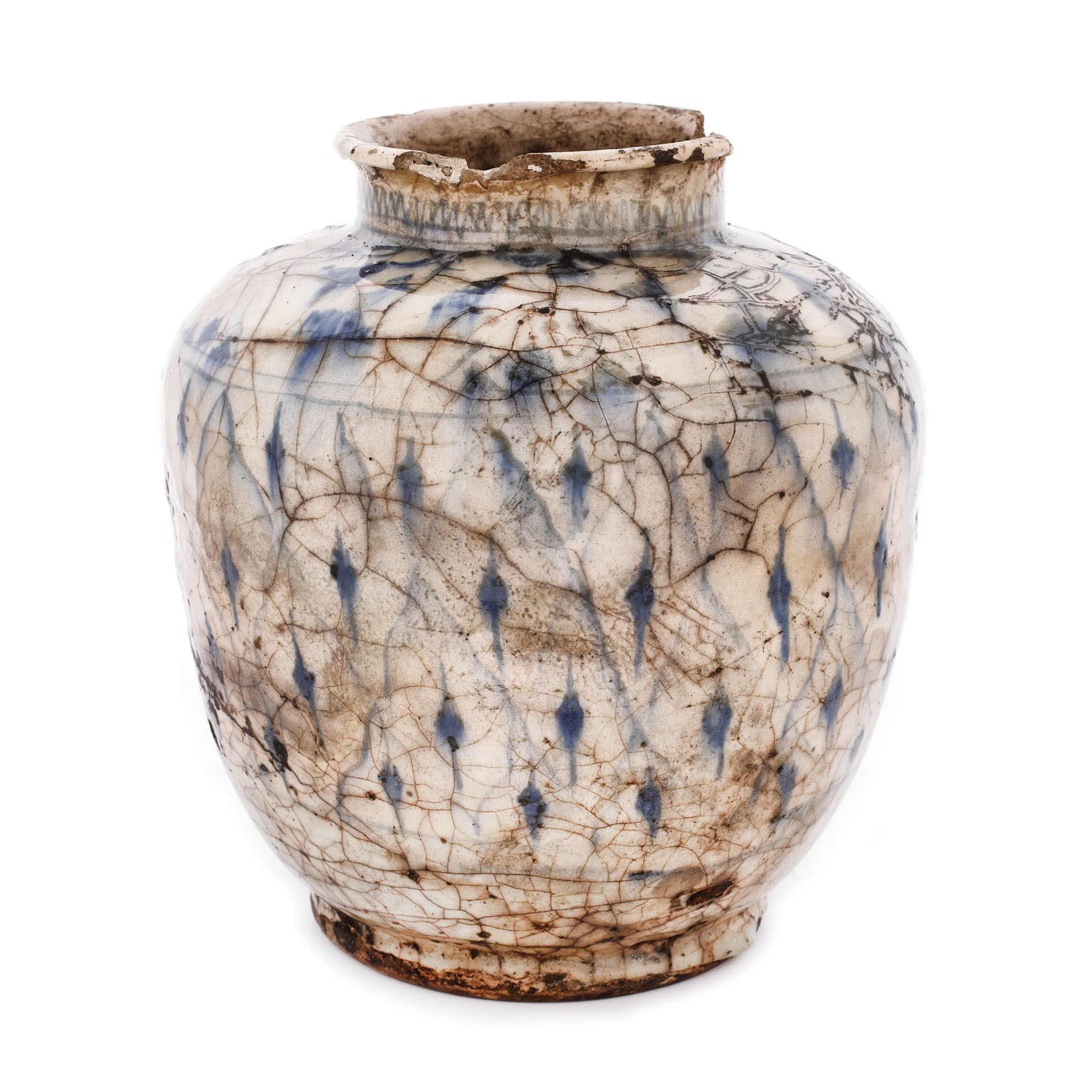 Vas persan, din ceramică smălțuită, decorat cu motive geometrice zigzagate și boboci de lalele stilizați, Iran, sec. XIX, provine din colecția pictorului Vasile Celmare
