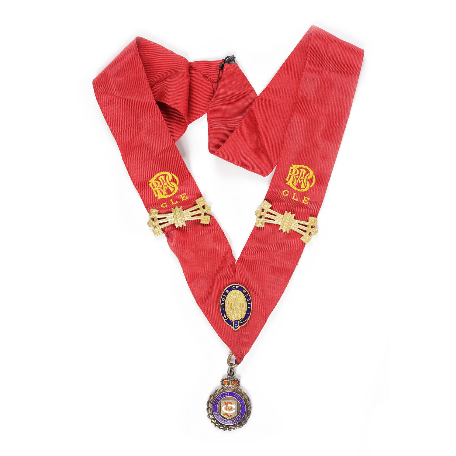 Colan masonic din argint al ”R.A.O.B.”, prezentat lui Frank W. Brown de către loja "Pride of China" nr. 8304, pentru gradul Certified Primo, 27 martie 1952