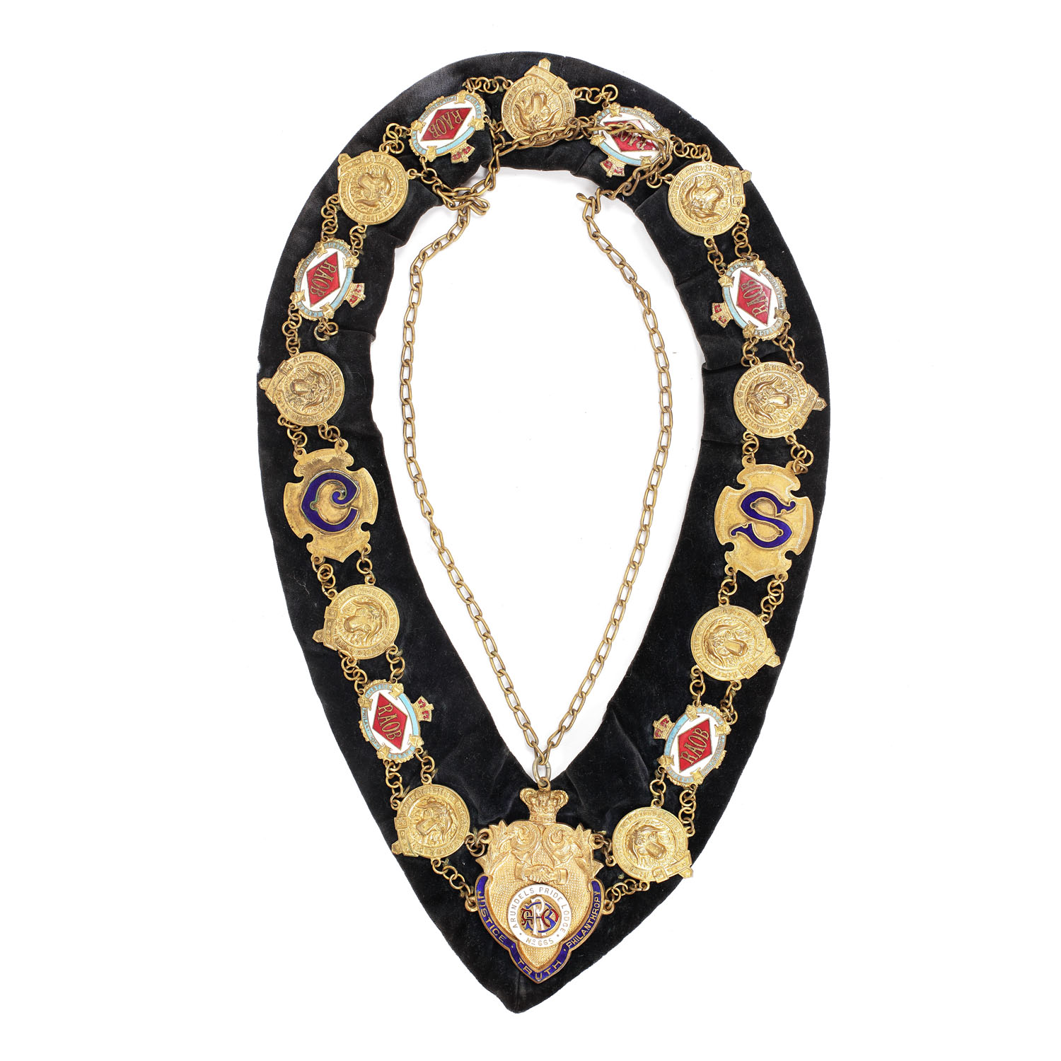 RAOB Masonic collar for the position of City Secretary, of the Arundels Pride Lodge no. 665