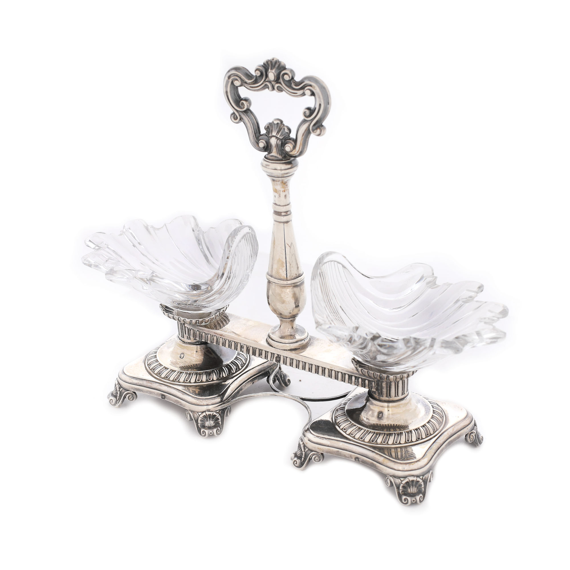 Salieră Neo-Rococo, din argint și cristal șlefuit, cca. 1880