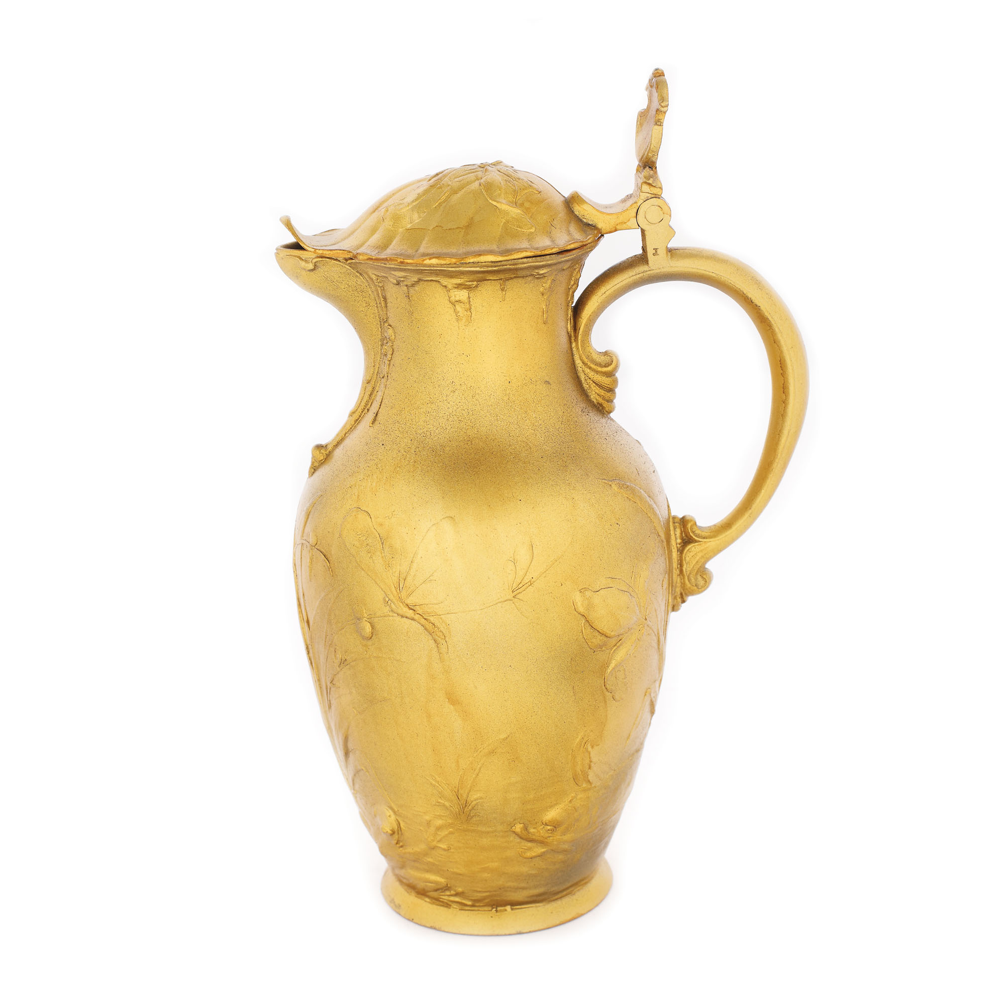Carafă WMF, Art Nouveau, cu decor lacustru și fluturi, cca. 1900