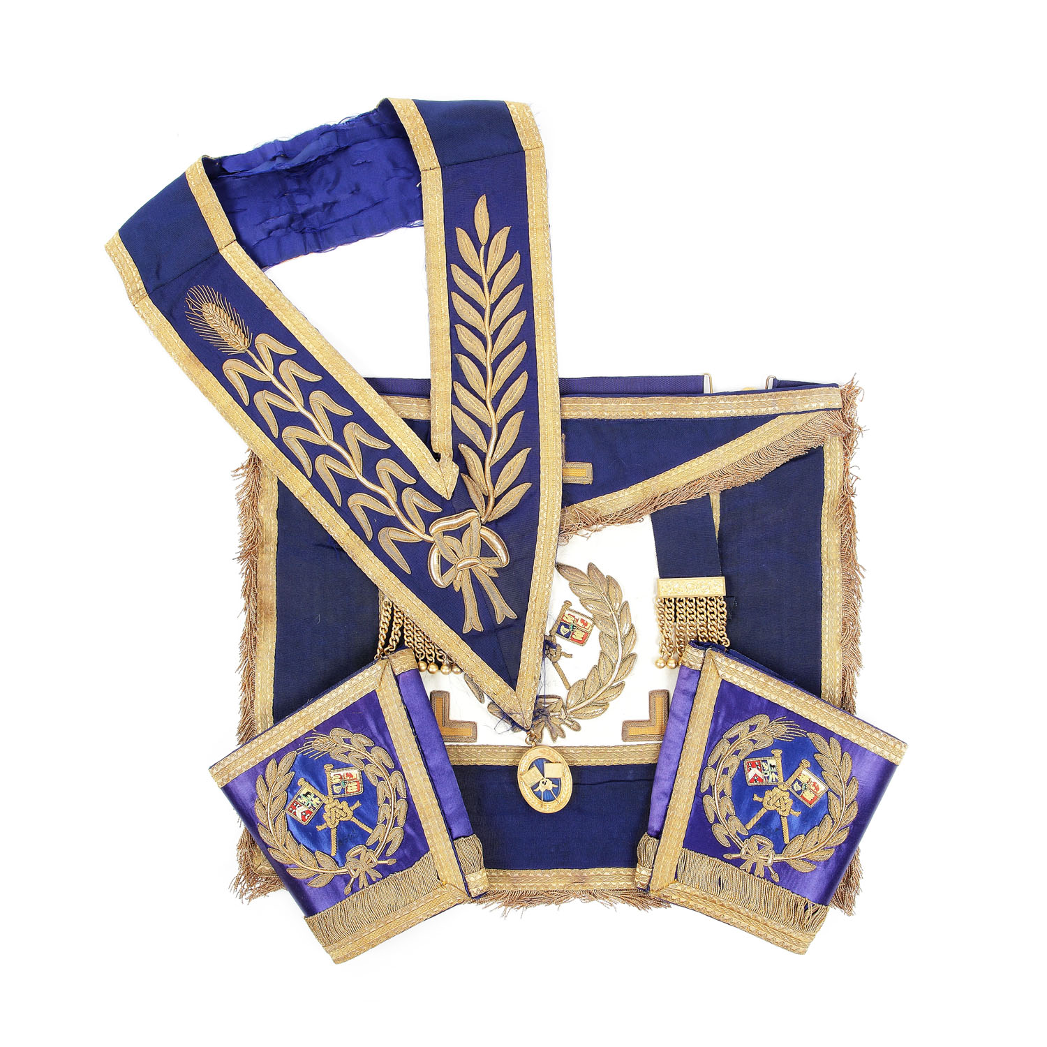 Ţinută masonică de Maestru de Ceremonie completă, formată din şorţ, manşete şi colan