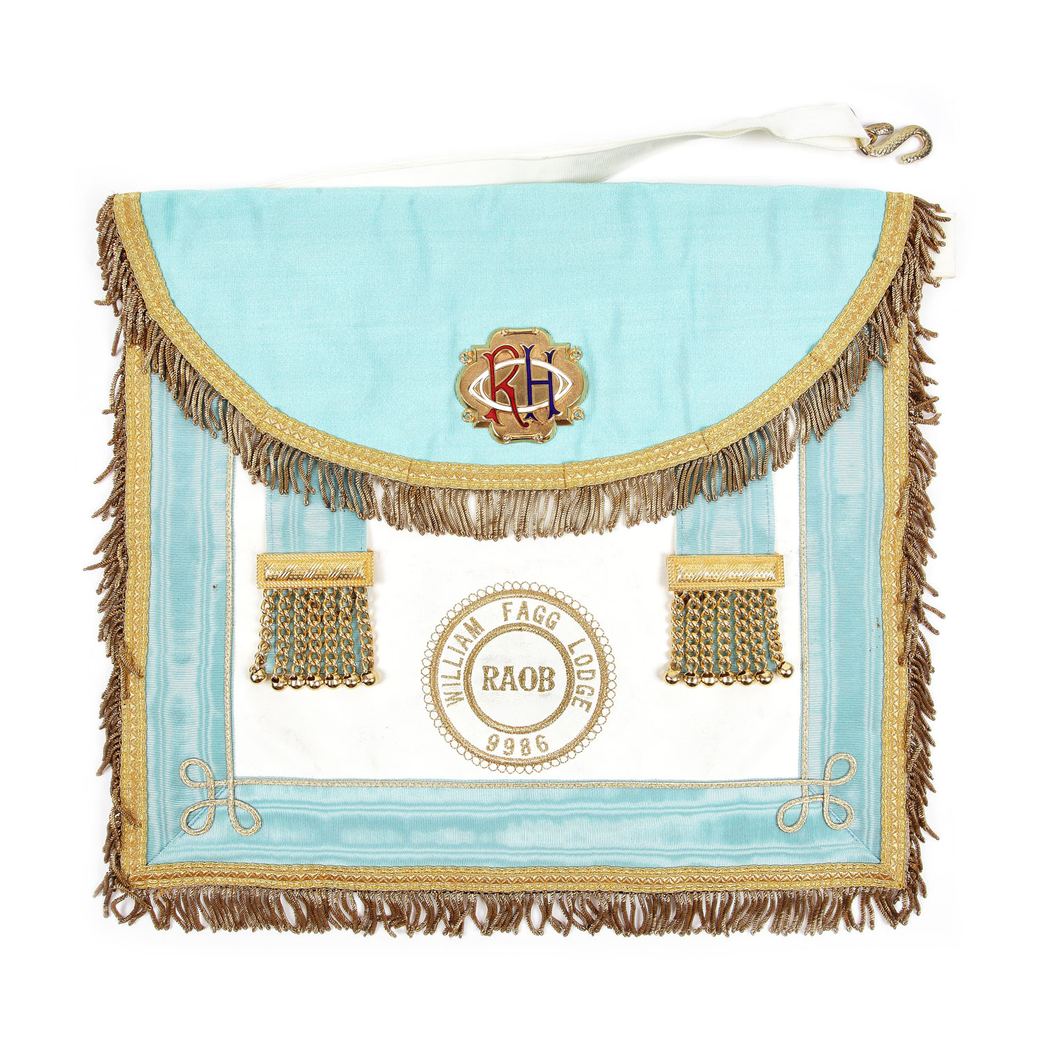 Master apron of the RAOB, of the Willam Fagg Lodge no. 9986, with the initials "R. O. H."