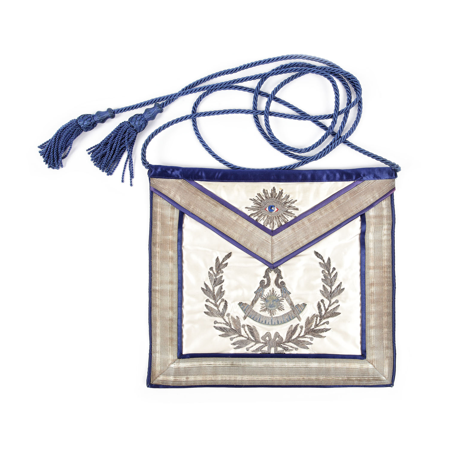 Şorţ masonic de maestru, prezentat maestrului W. Solomon R. Marcus de către loja "Pacific" nr. 233, F & A. M., 3 ianuarie 1946