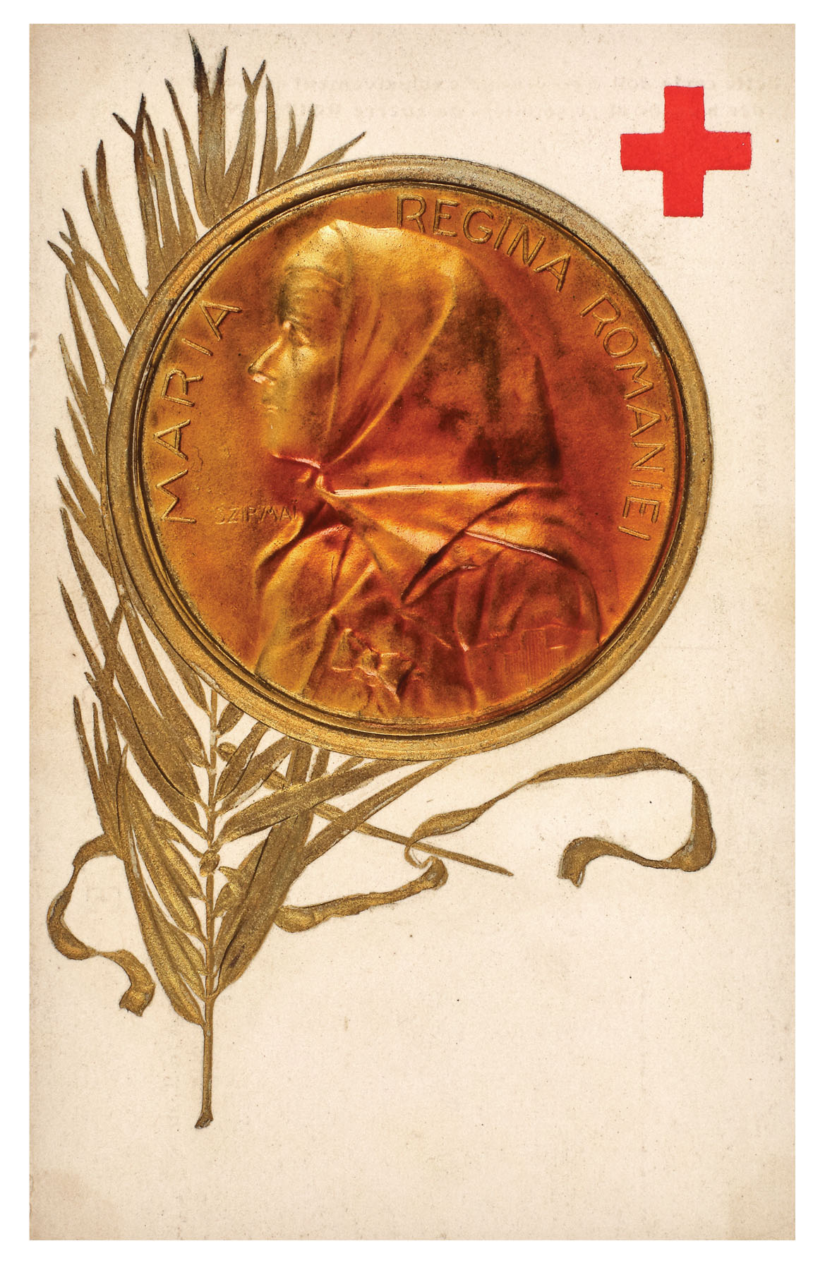 Carte poștală a Crucii Roșii Române, ilustrând-o pe Regina Maria în uniforma asociației, având ca scop obţinerea de fonduri pentru ajutorarea răniţilor de război, 1917
