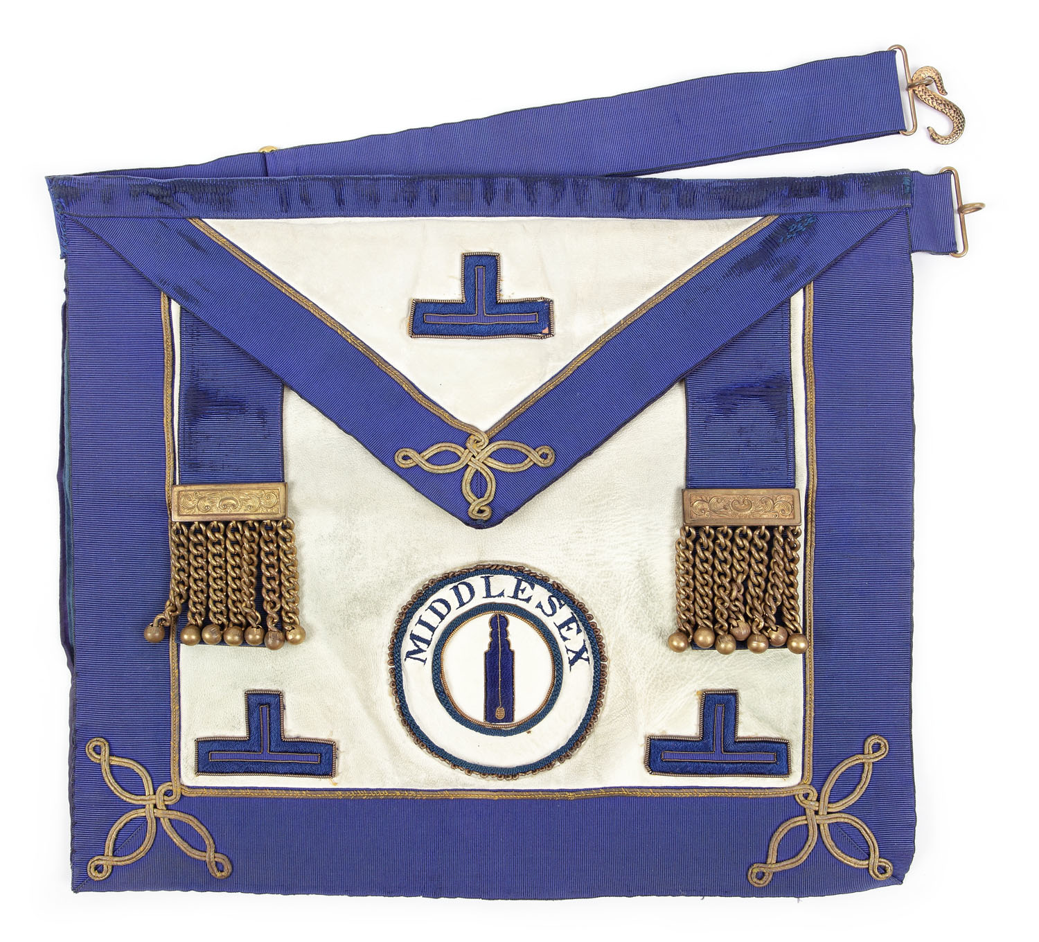 Şorț masonic de Maestru de Ceremonie, pentru funcţia Junior Warden, Middlesex