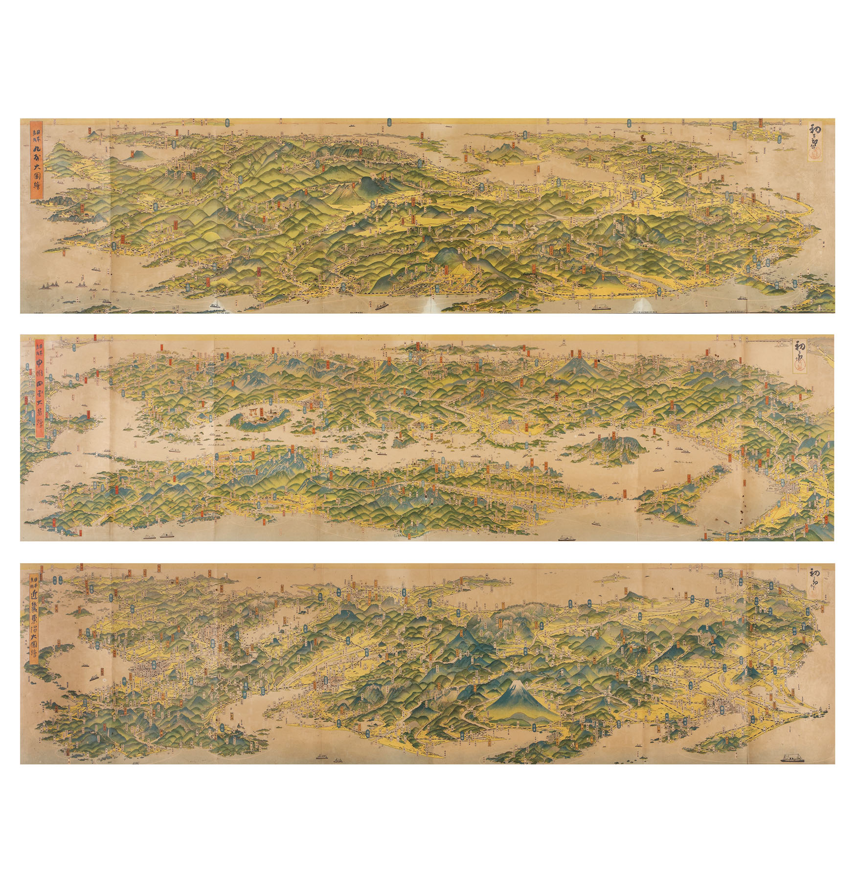 Three topographic maps, Meiji Period, Japan, the 19th century