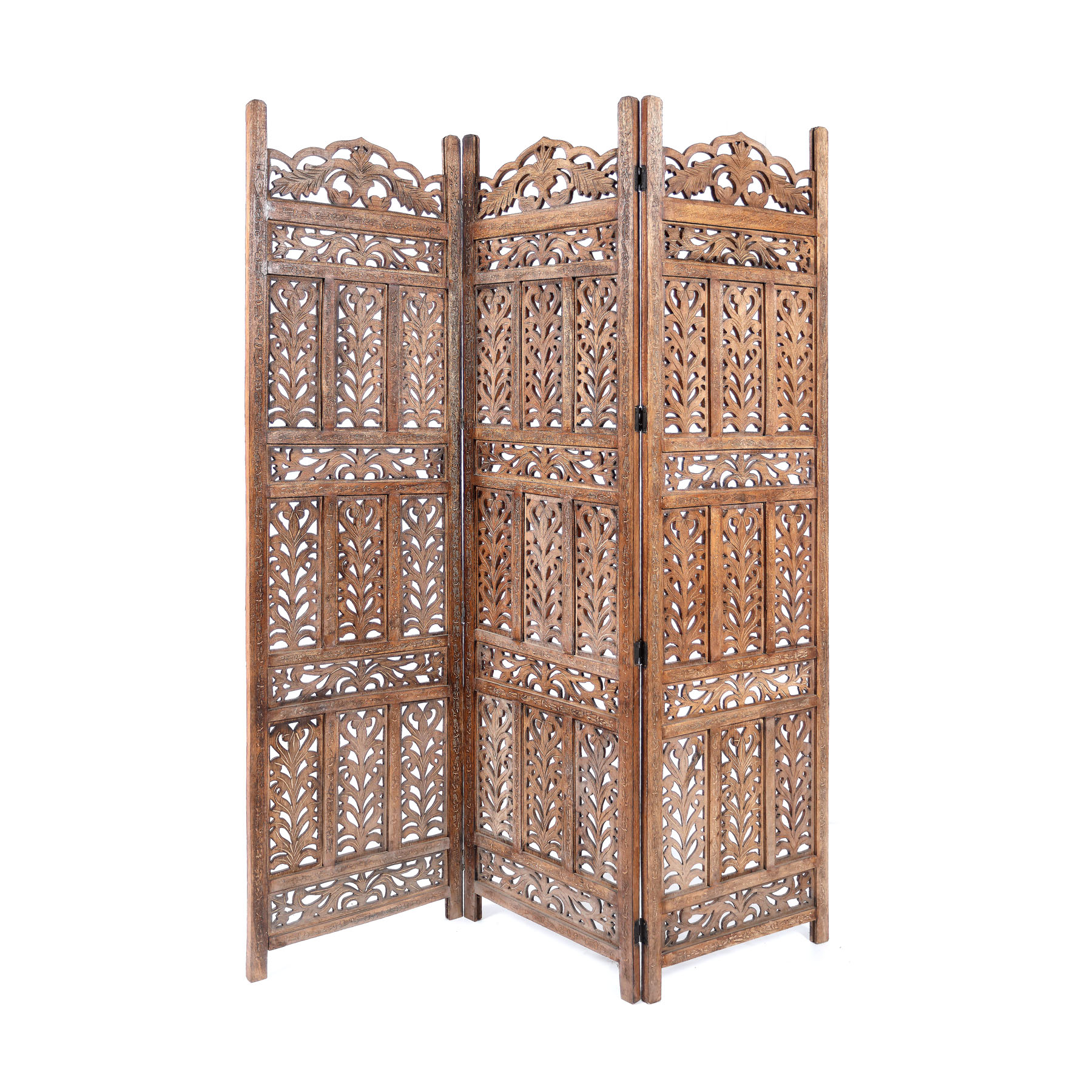 Sculpted exotic wood screen with vegetal motifs, Indonesia, beginning of the 20th century
