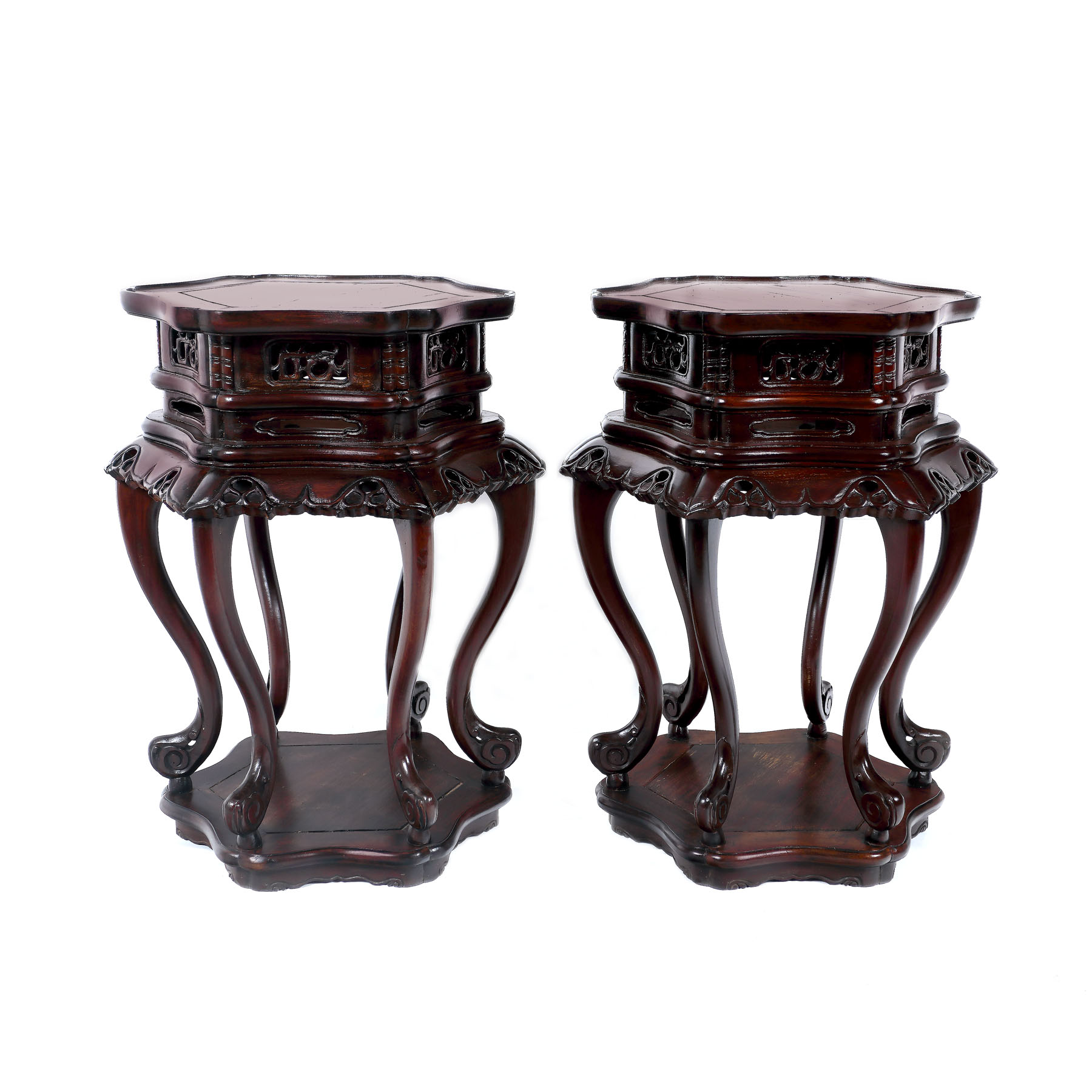 Two rosewood small tables with traditional Chinese motifs, end of the Qing dynasty, China, the 20th century