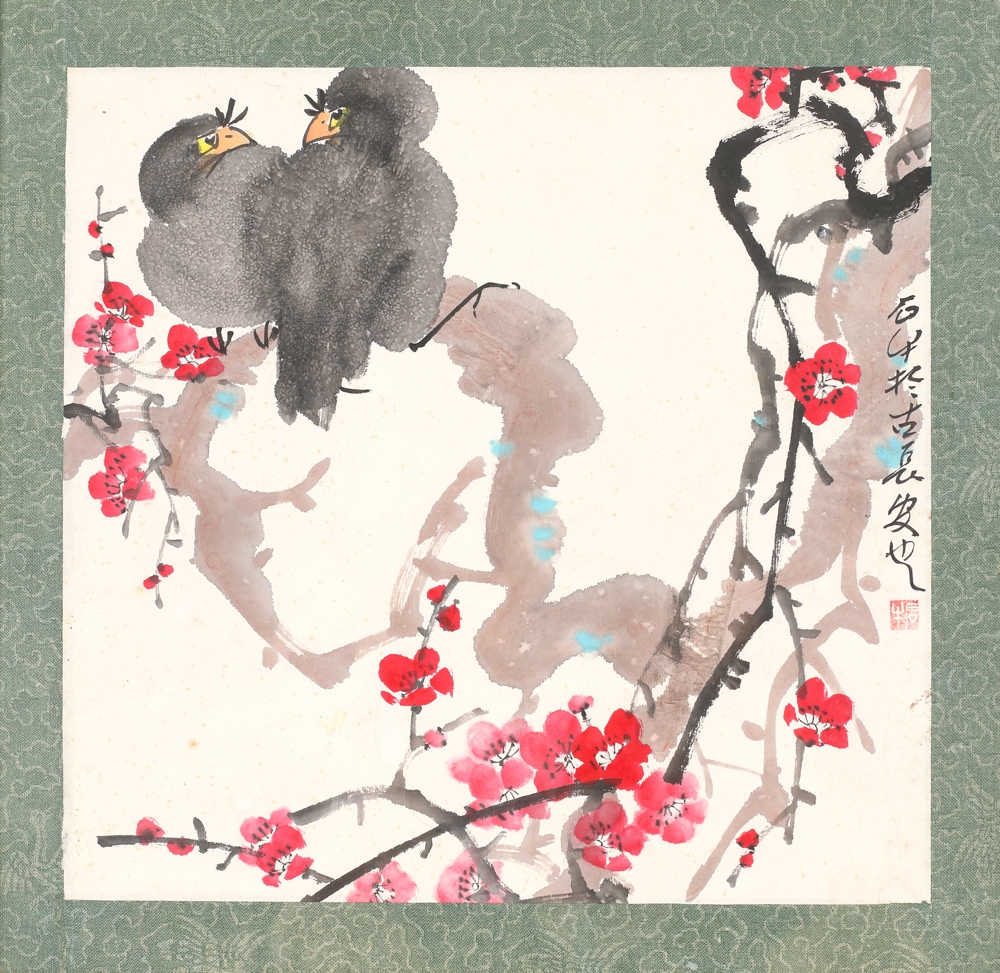 Two ravens in a cherry-tree