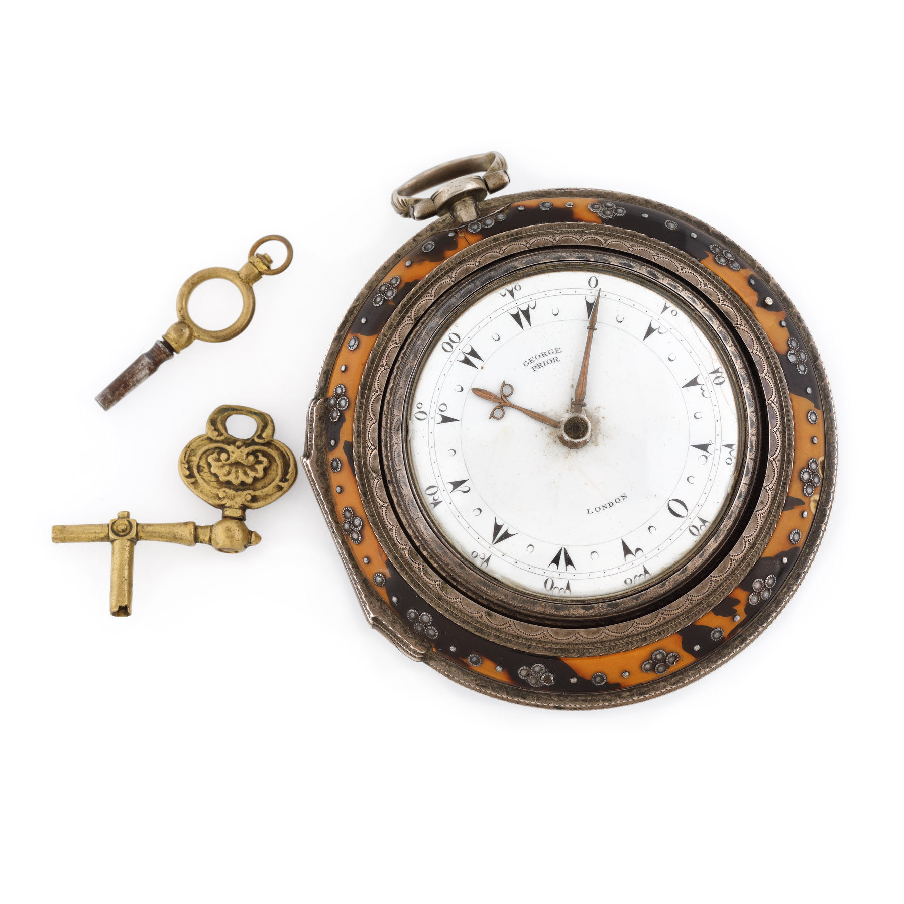 Interesant ceas George Prior, din argint, sistem verge fusee, realizat pentru piața otomană, cca. 1800