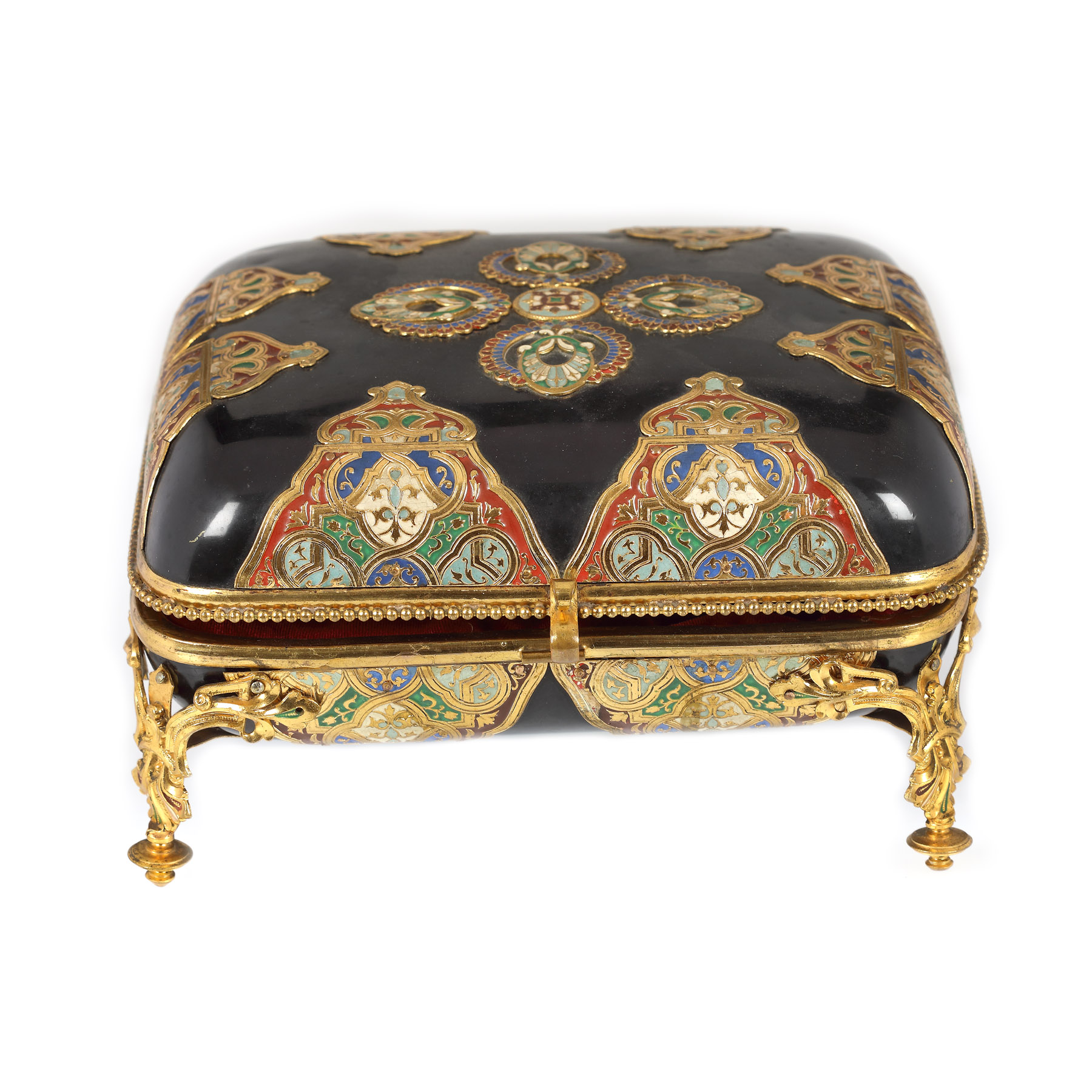 Casetă de inspirație Napoleon III, pentru bijuterii, ornată cu arabescuri emailate