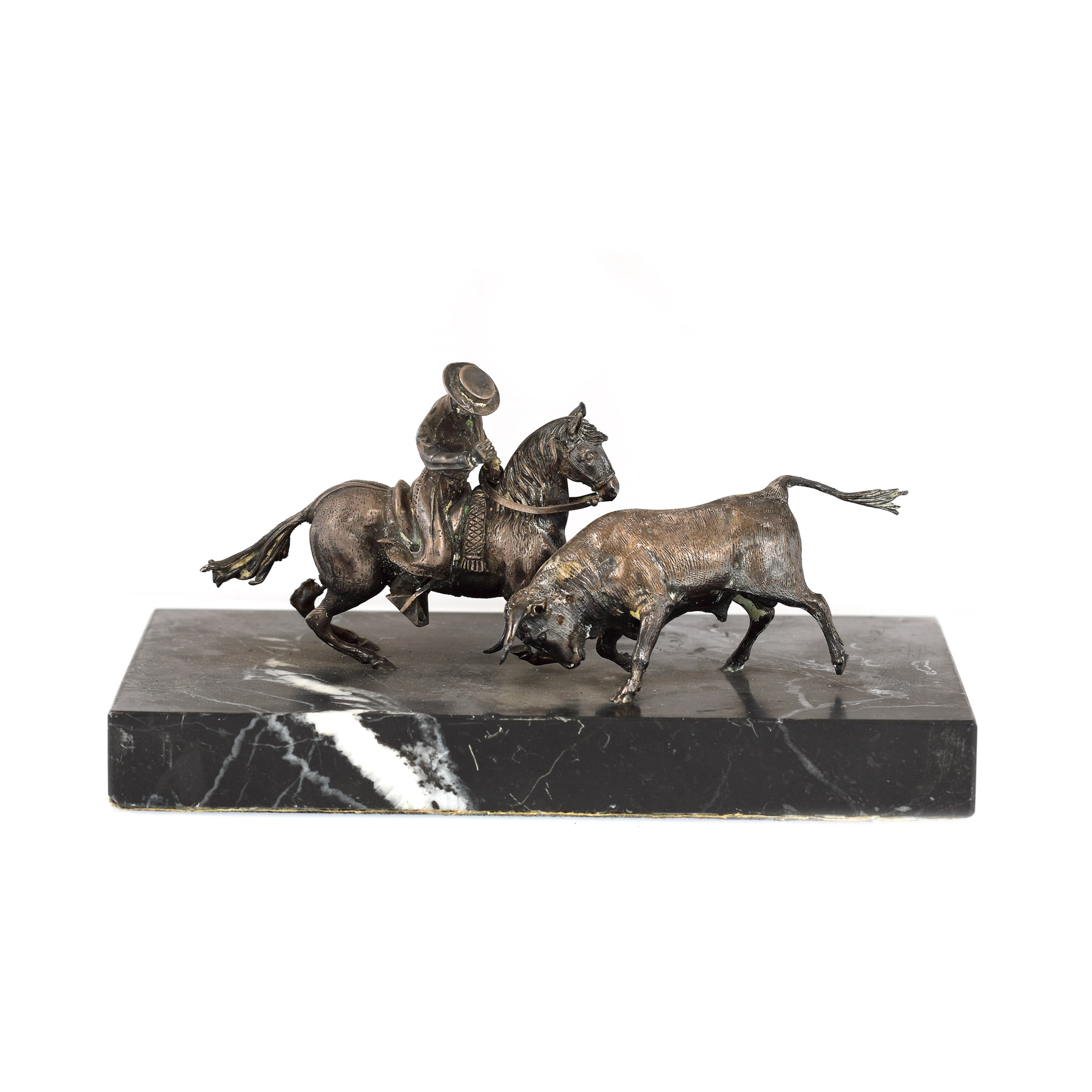 ”Charrería” - statuetă decorativă din argint, pe soclu de marmură neagră
