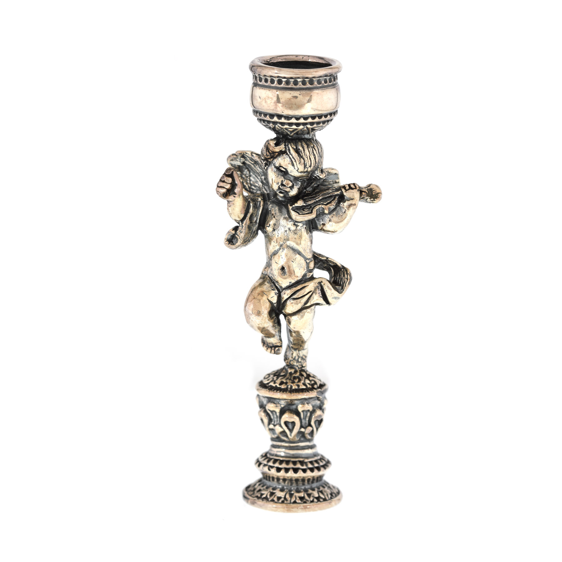 Sfeșnic miniatural, din argint, decorat cu putti 