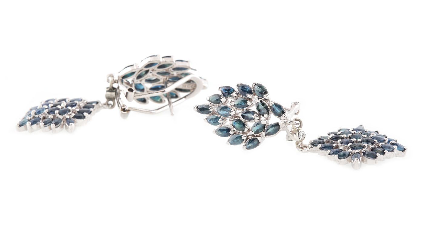 Pair of gilded silver earrings, decorated with diamonds and sapphires 