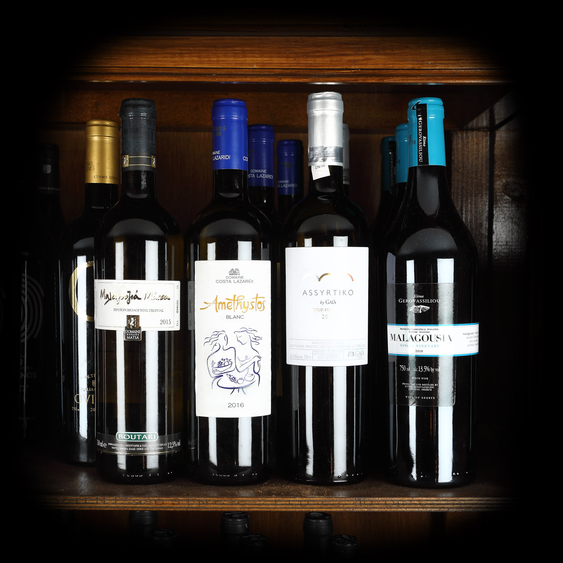 Lot format din 10 vinuri albe grecești, diverse crame, 2015-2016, 10st x 0,75l