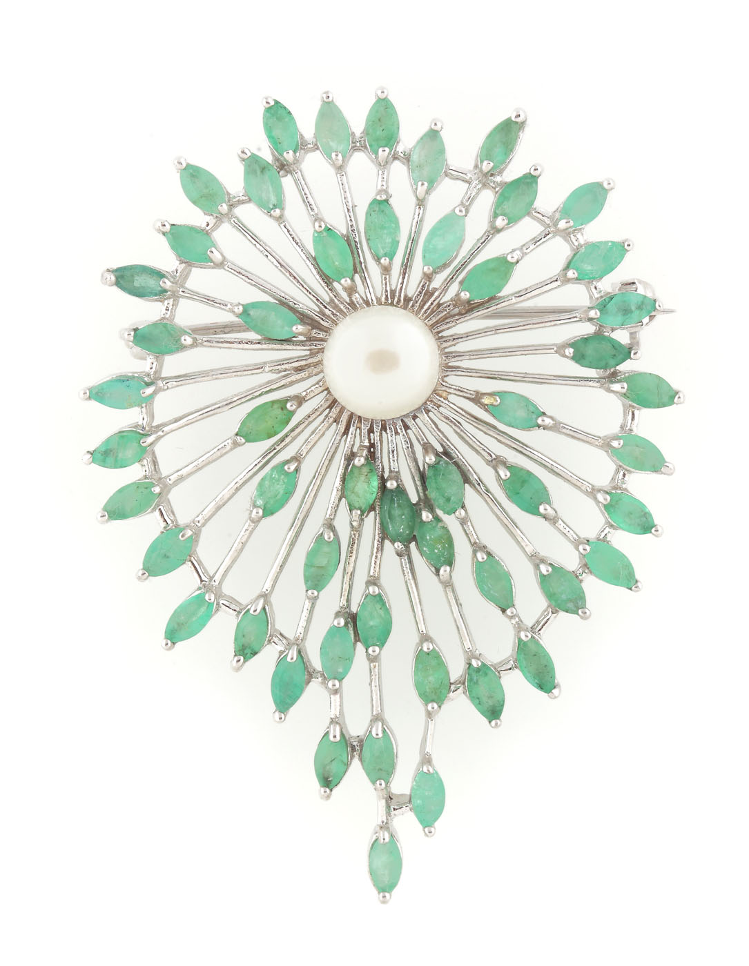 Gilded silver brooch, decorated with emeralds and pearl