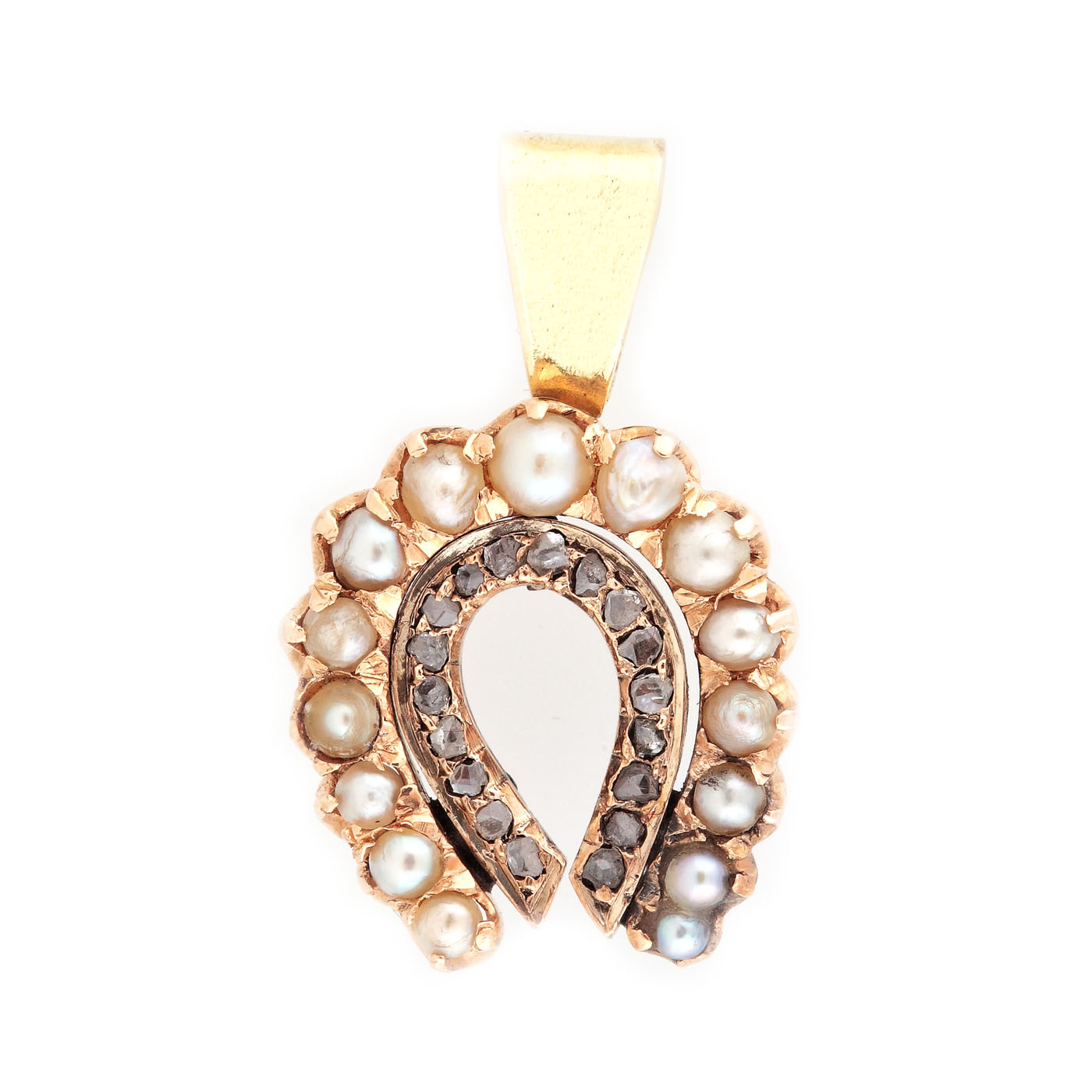 ”Potcoavă” - pandantiv din aur decorat cu perluțe și diamante