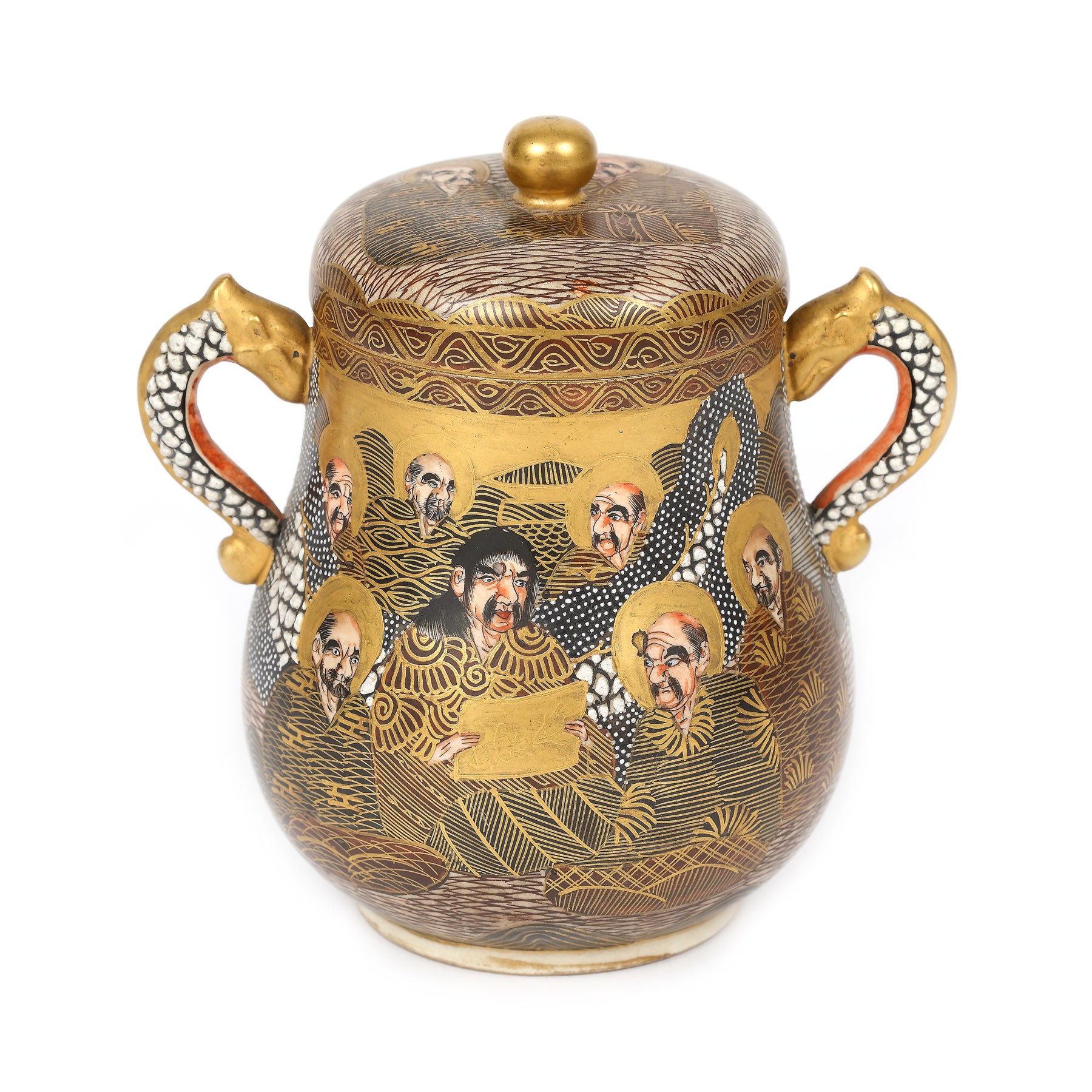 Vas din ceramică, decorat cu motivul ”Celor opt Nemuritori”, atelier Satsuma Shimazu, marcat ”Hodota”, perioada Meiji, Japonia, cca. 1868-1912