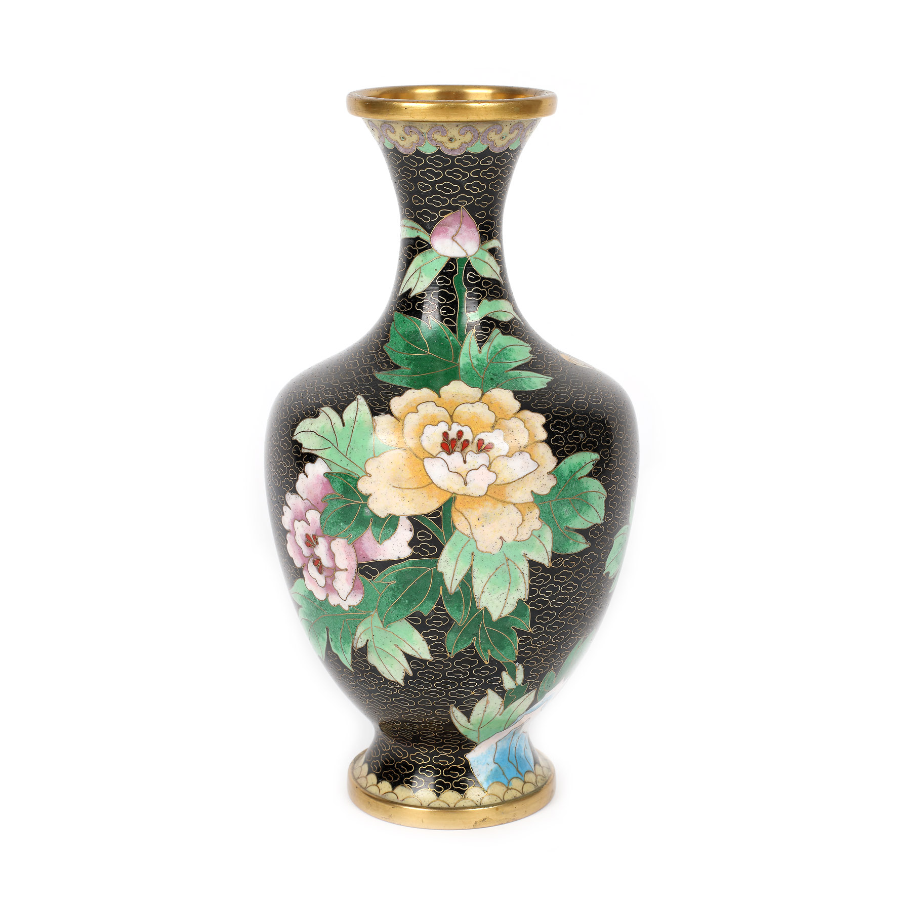 Vas decorat în tehnică cloisonné, purtând motive florale, perioada Republicană, China, mijlocul sec. XX