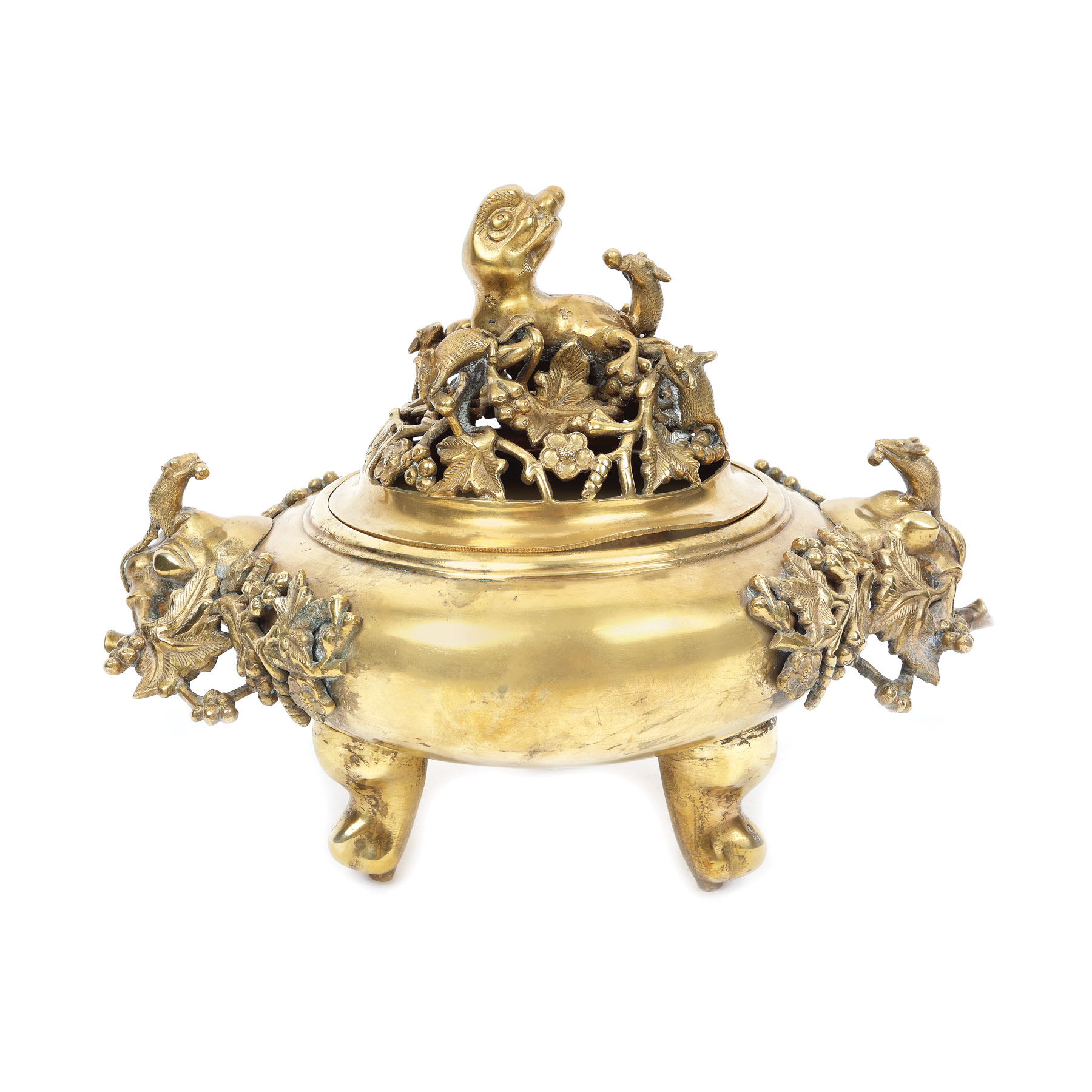 Brûle-parfum din bronz d'ore, decorat cu veverițe, marca retrospectivă Xuande, perioada Qing, China, sec. XIX