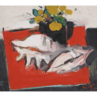 Natură statică cu flori și scoici