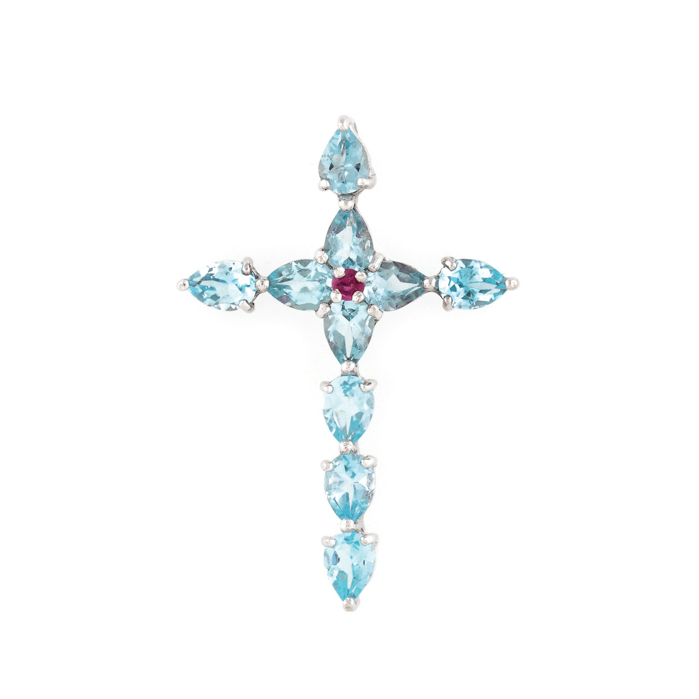 Gilded silver crucifix pendant ornate with topazes and ruby