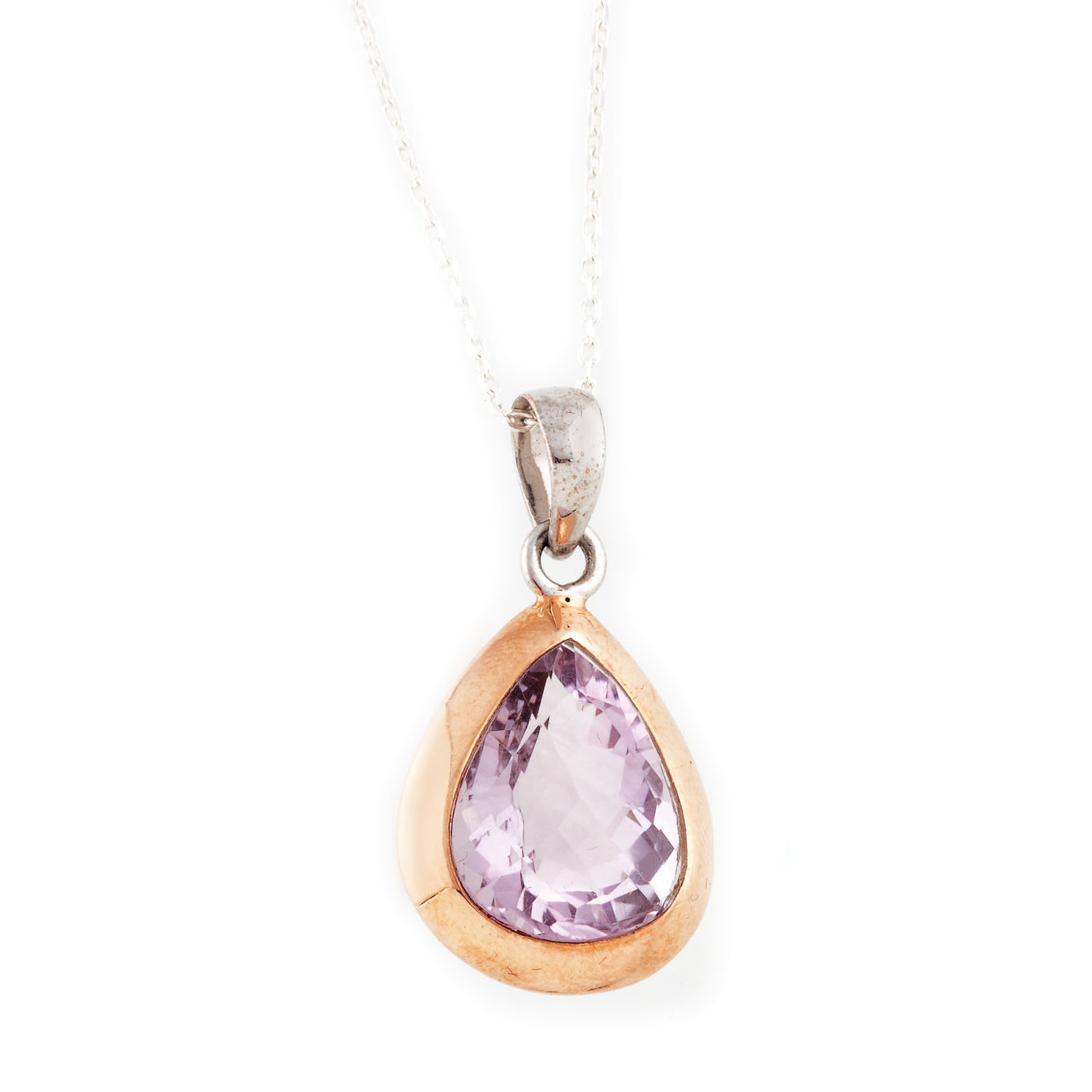 Gilded silver chain and pendant, ornate with amethyst