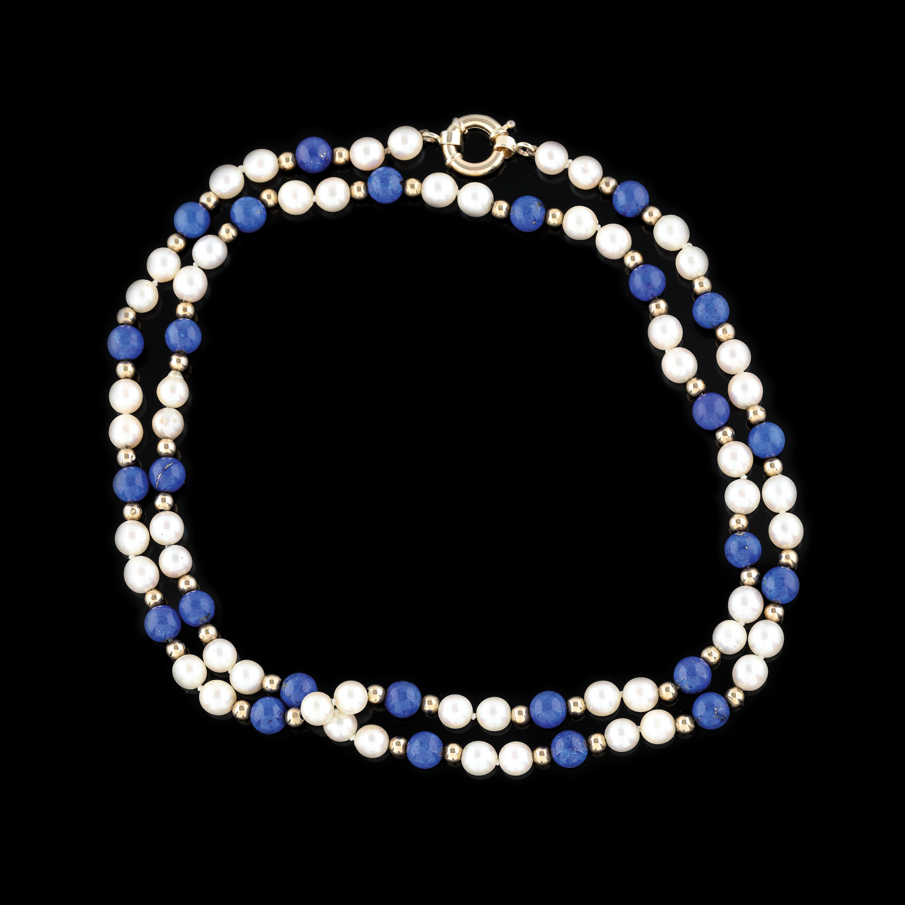 Colier din perle, ornat cu mărgele din aur și lapis lazuli