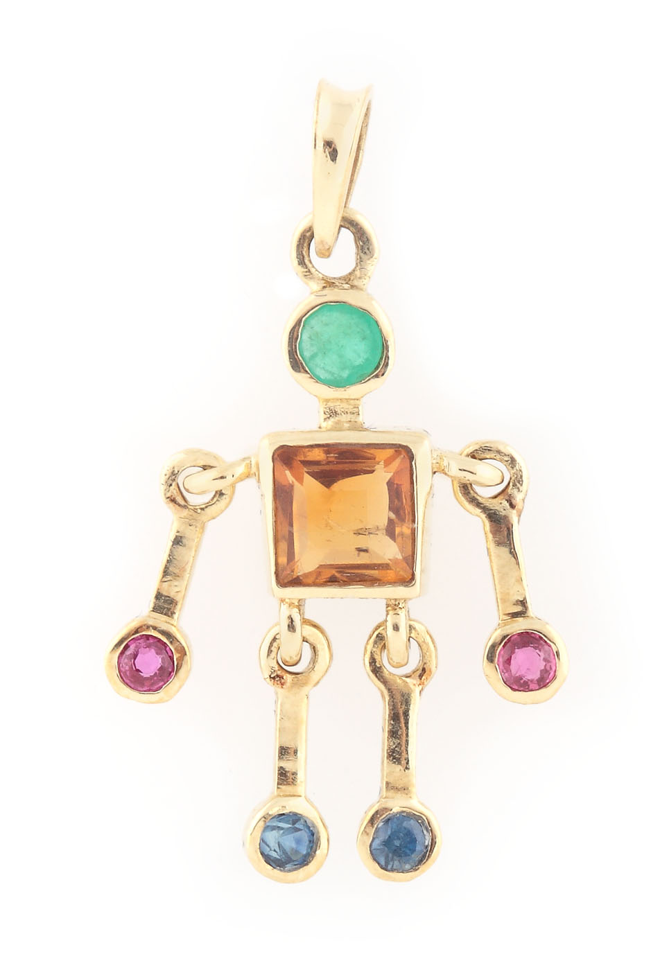 Gold pendant, with movable joints, decorated with precious stones