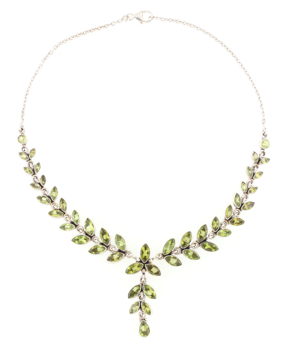 Colier din argint, decorat cu frunze de peridote