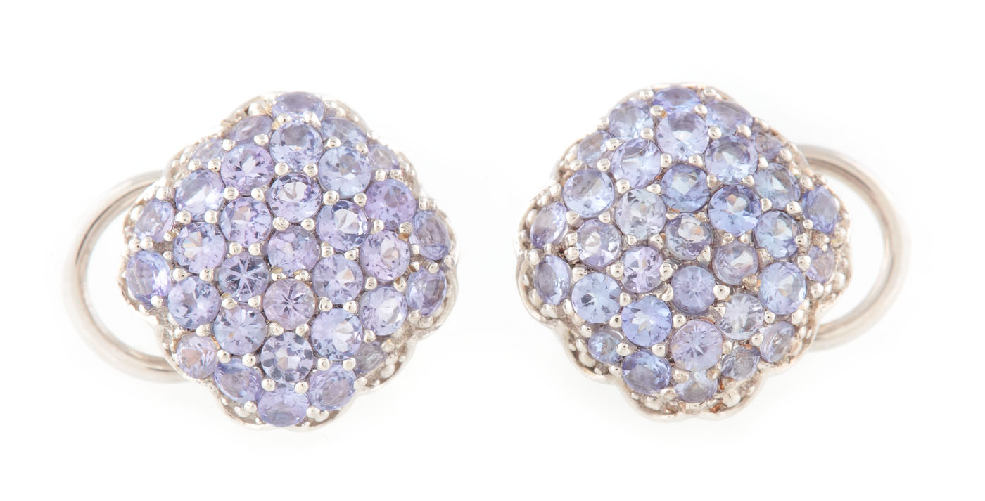 Pair of silver earrings, decorated with tanzanites
