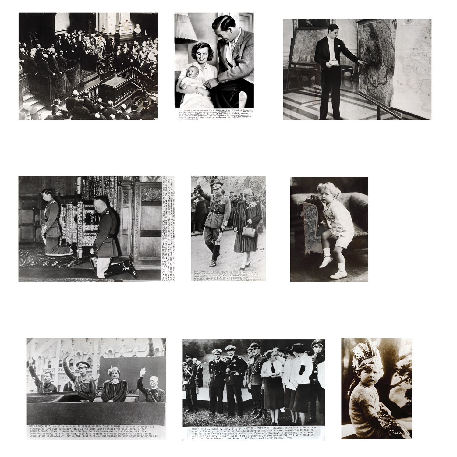 Lot format din nouă fotografii de presă ilustrându-l pe Regele Mihai, 1925-1949