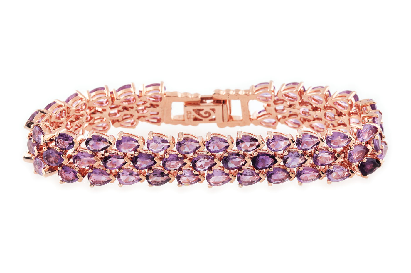 Silver gilded with rose gold bracelet, decorated with amethysts