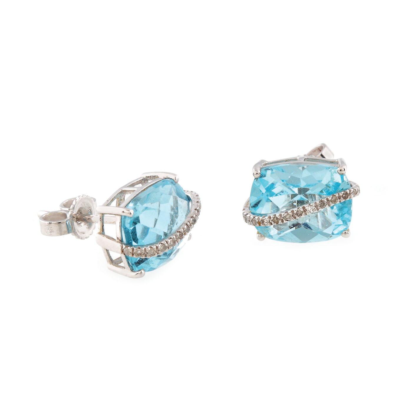 Superbă pereche de cercei din aur alb, decorată cu topaze și suite de diamante
