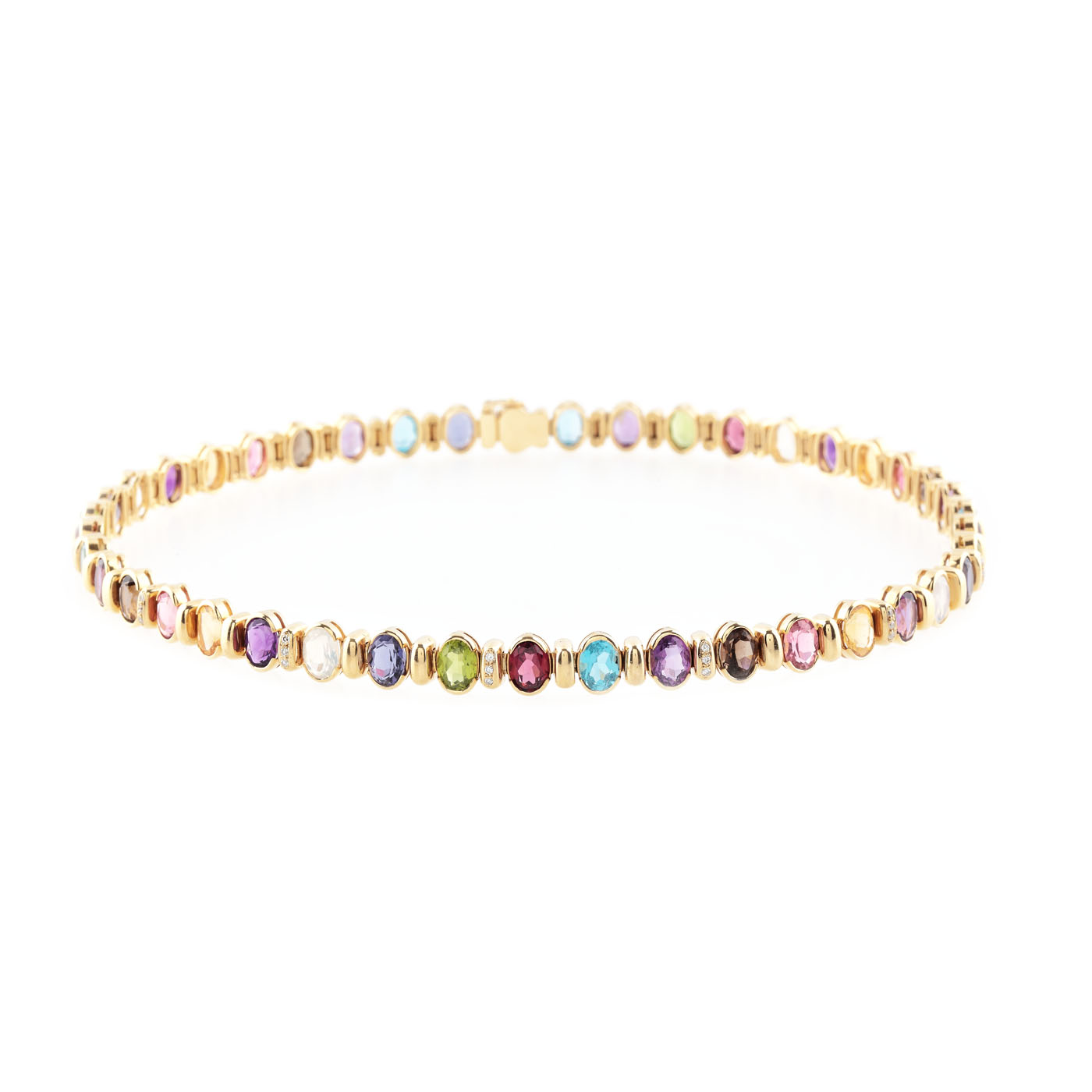 Fascinating gold necklace decorated with a multitude of precious stones and diamonds