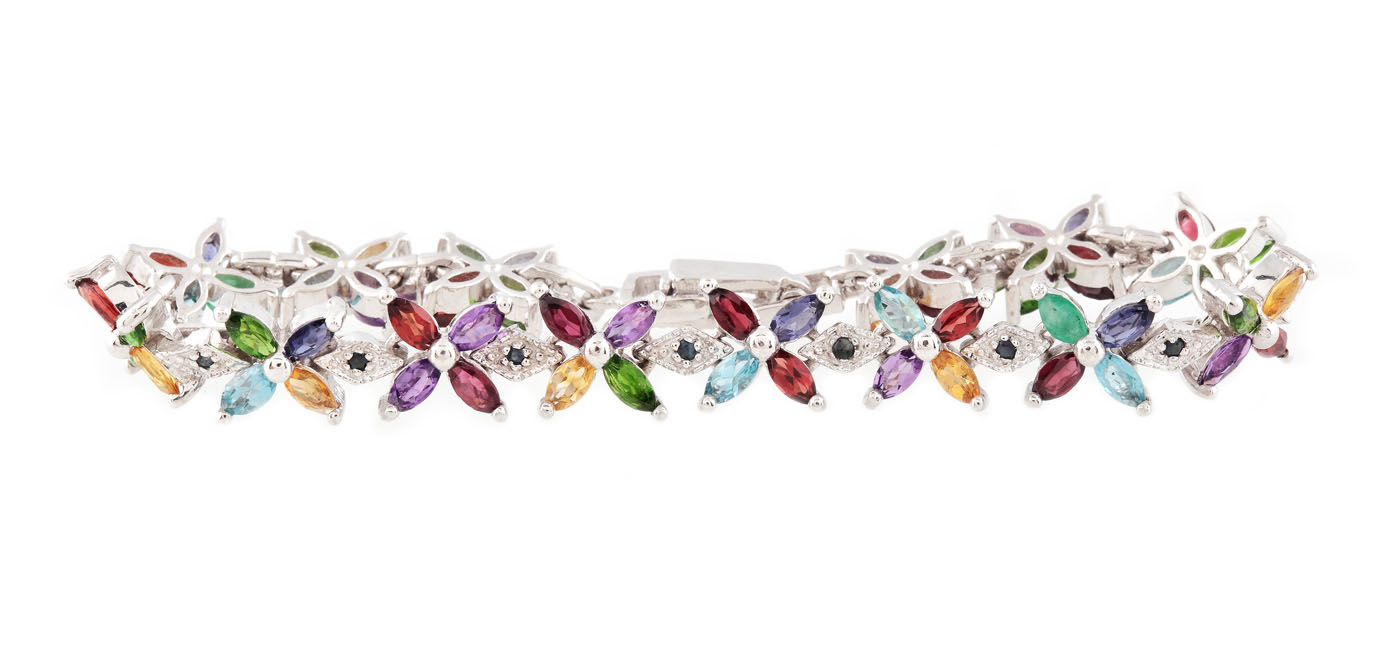 "Spring flowers" - gilded silver bracelet, decorated with precious stones